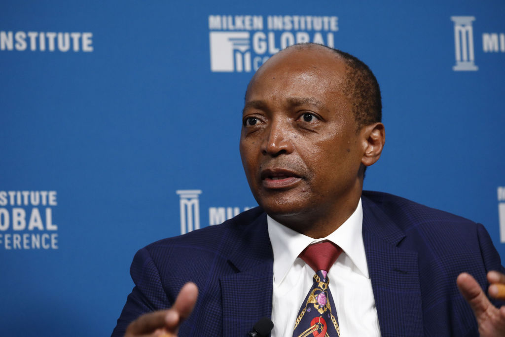 Patrice Motsepe, founder and chairman of African Rainbow Minerals Ltd., speaks during the Milken Institute Global Conference in Beverly Hills, California on April 30, 2019. (Patrick T. Fallon––Bloomberg/Getty Images)