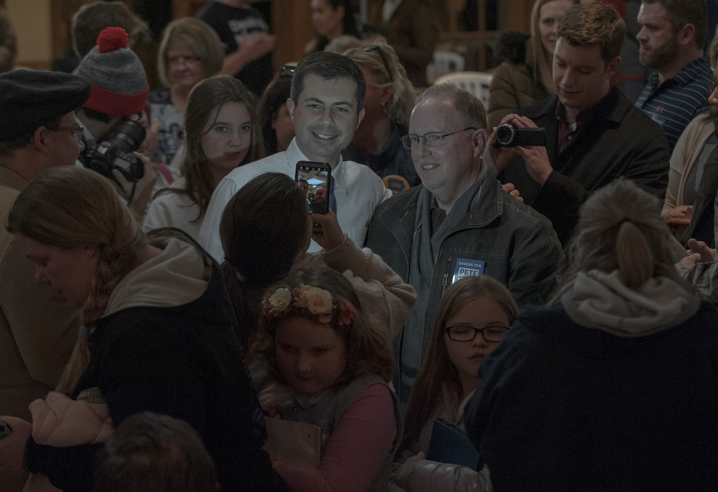 Buttigieg meets supporters at a Town Hall in Mason City, Iowa, on Jan. 29. (September Dawn Bottoms for TIME)