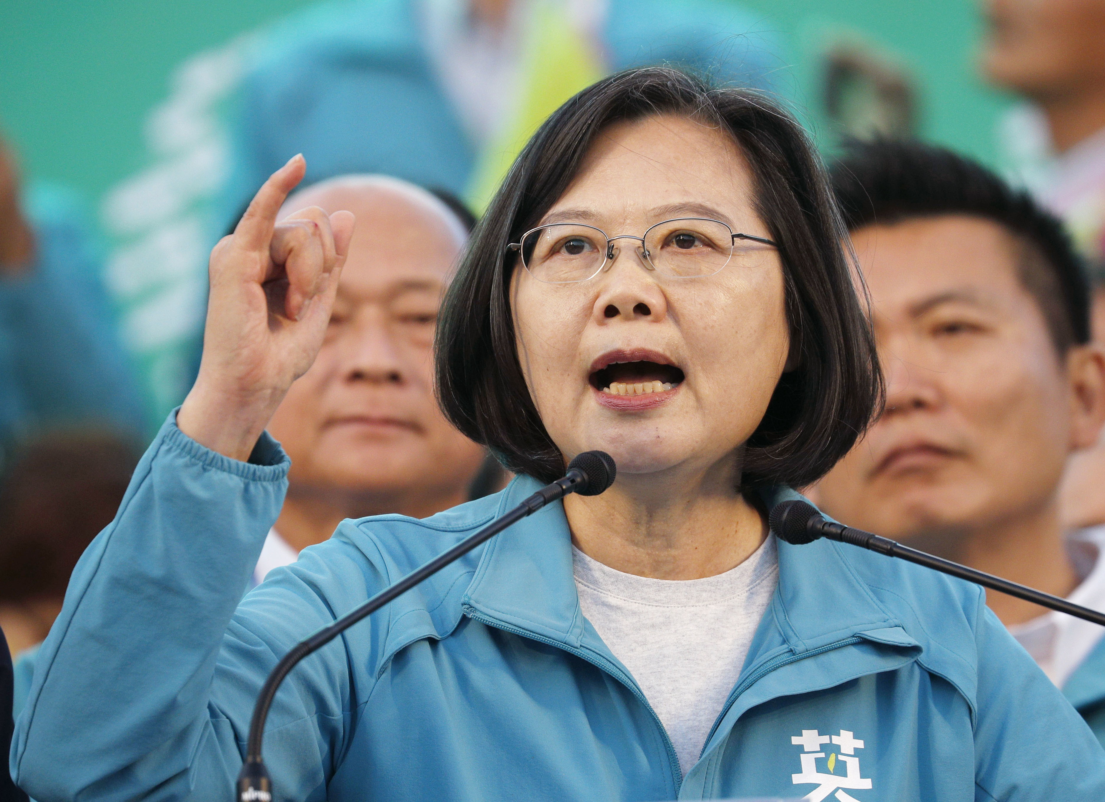 Taiwanese President Tsai Ing-wen of the Democratic Progressive Party attends a campaign rally in Tainan on Jan. 5, 2020. (Kyodo News/AP)