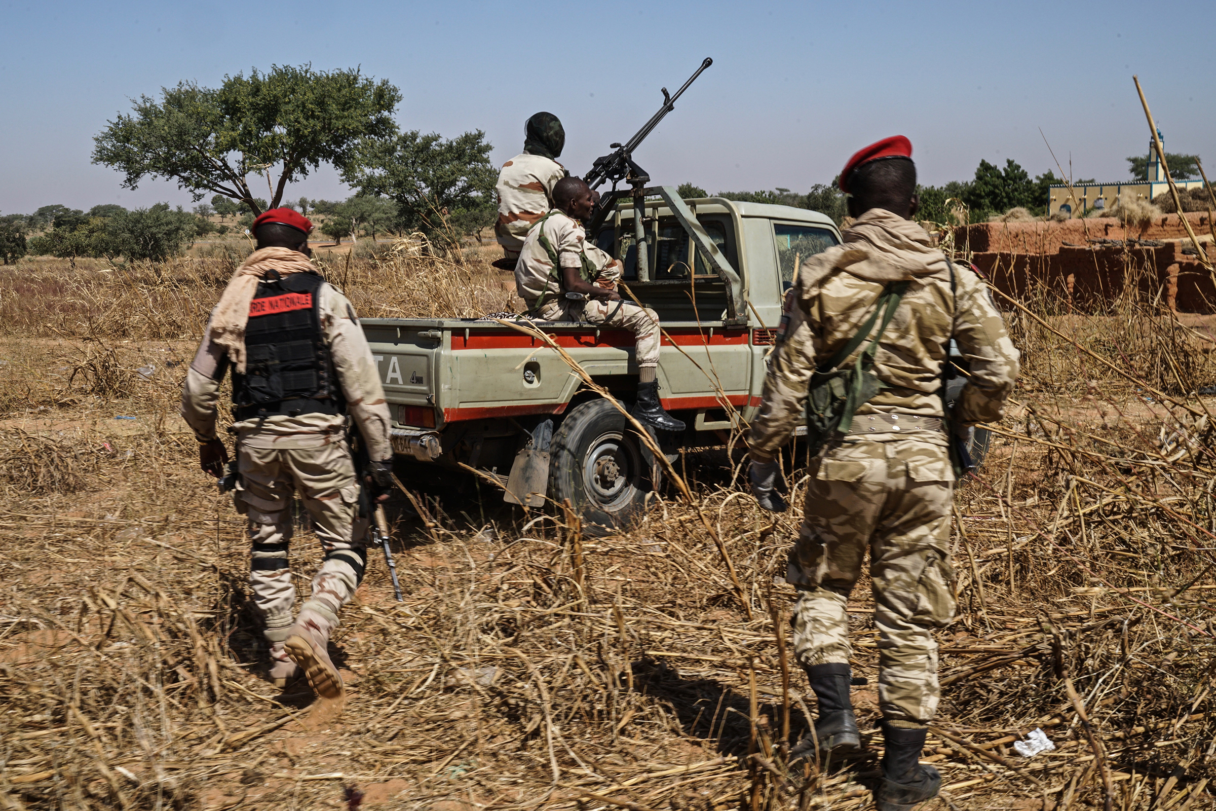 Nigerien Army troops on patrol in southern Niger, close to the Nigerian border.