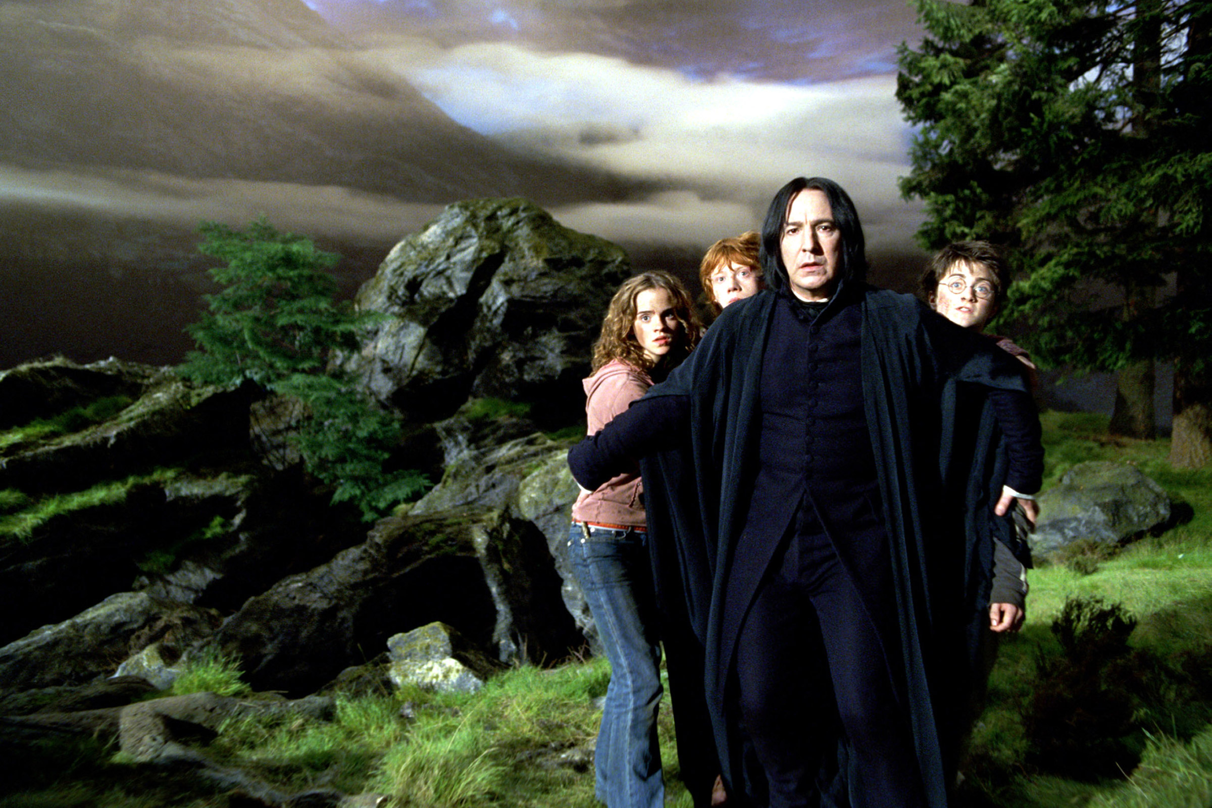 Emma Watson, Rupert Grint, Alan Rickman, and Daniel Radcliffe in Harry Potter and the Prisoner of Azkaban (Warner Bros/Everett Collection)
