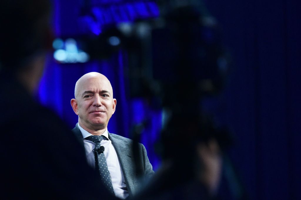 Blue Origin founder Jeff Bezos speaks after receiving the 2019 International Astronautical Federation (IAF) Excellence in Industry Award during the the 70th International Astronautical Congress at the Walter E. Washington Convention Center in Washington, DC on October 22, 2019. (AFP via Getty Images)