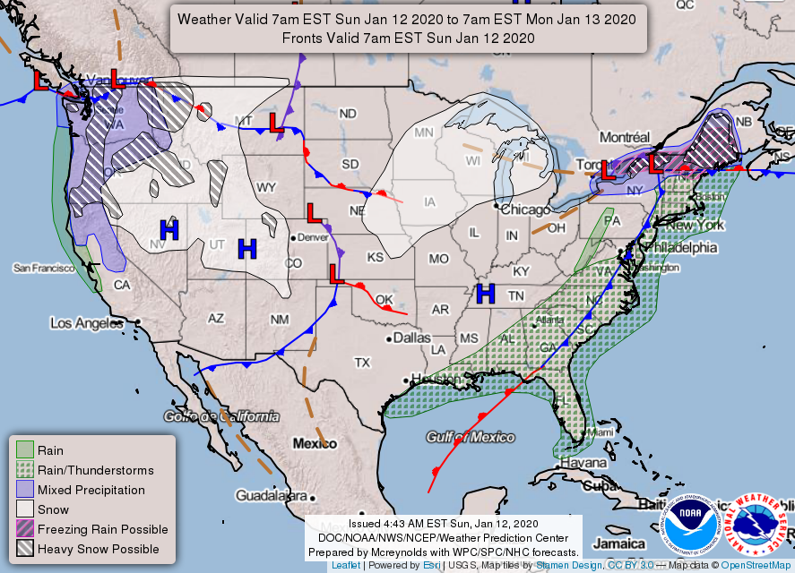 National Forecast Chart for Jan. 12, 2020 (DOC/NOAA/NCEP/Weather Prediction Center)