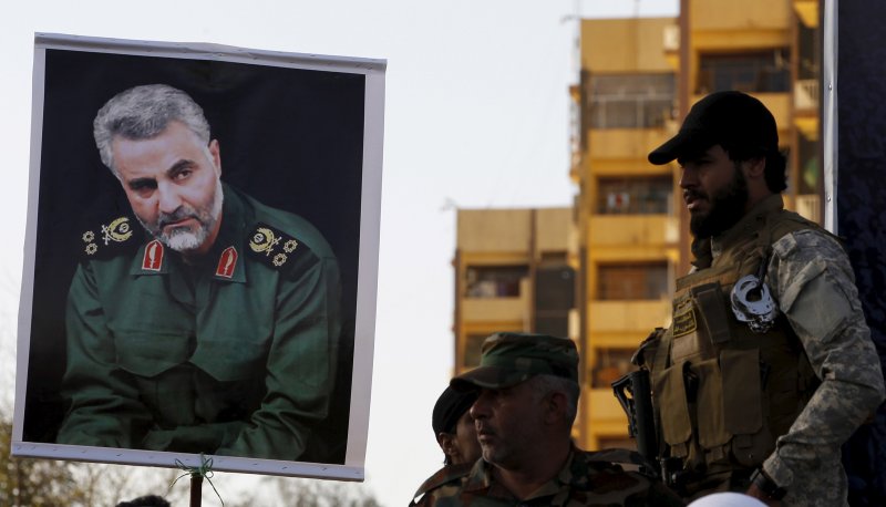 A portrait of Gen. Qasem Soleimani, commander of Iran's elite Quds Force, held at a Baghdad protest against the Saudi-led air campaign in Yemen in March 2015.