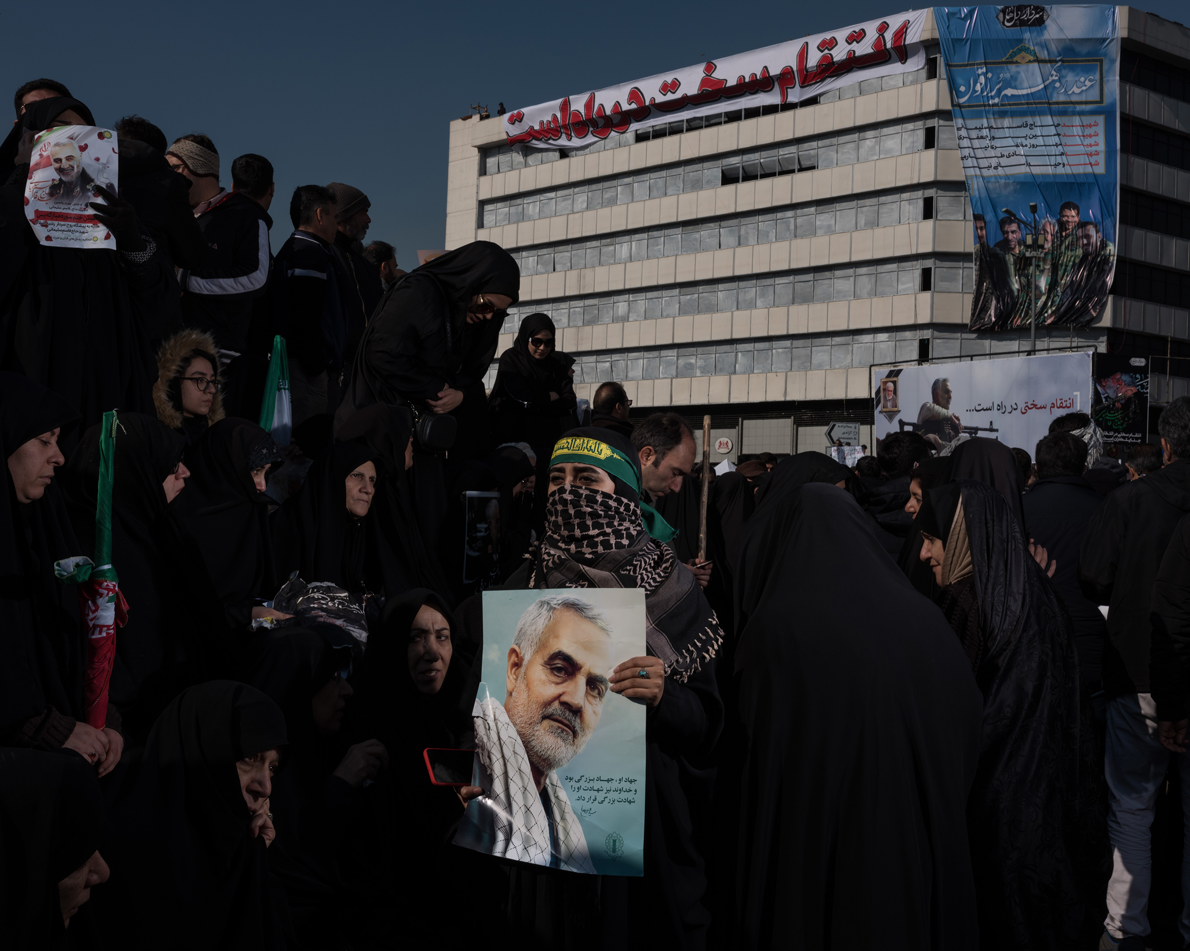 Iranians amassed in the streets of Tehran in the wake of the killing Qasem Soleimani, considered a hero by millions for leading the elite Quds Force. (Newsha Tavakolian—Magnum Photos for TIME)
