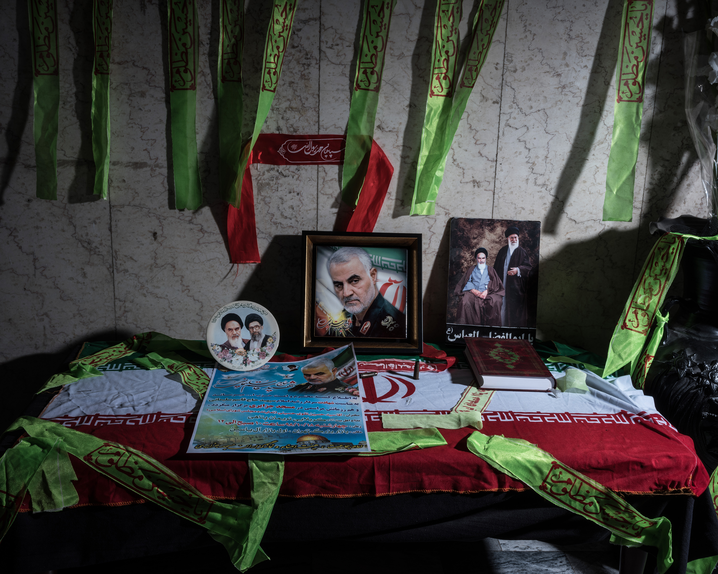 A makeshift shrine to Soleimani is set up in Tehran’s Grand Bazaar on Jan. 8. (Newsha Tavakolian—Magnum Photos for TIME)
