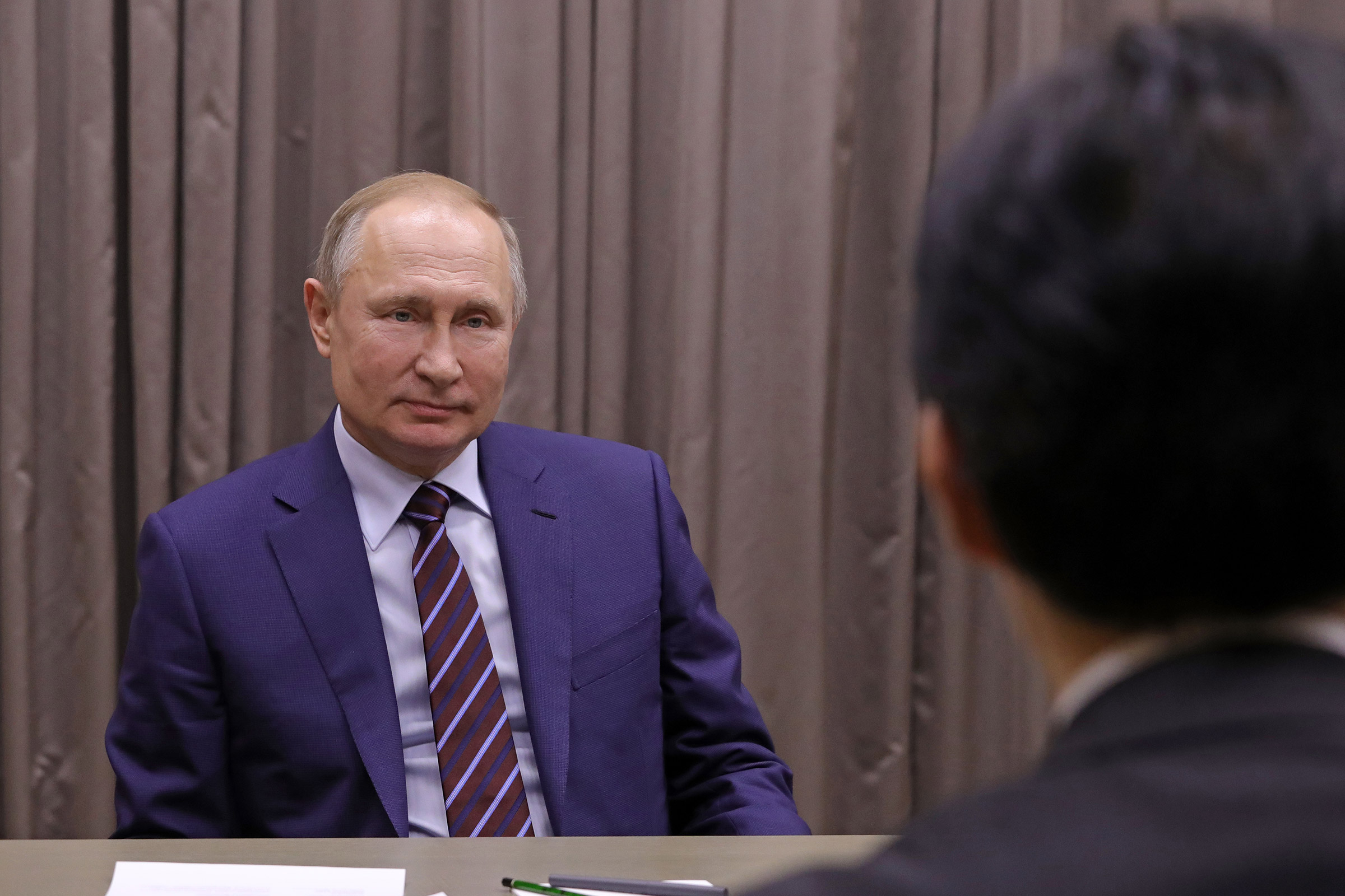 Russia's President Vladimir Putin during a meeting with Shigeru Kitamura, Secretary-General of the Japanese National Security Council on Jan. 16, 2020. (Mikhail Klimentyev—TASS/Getty Images)