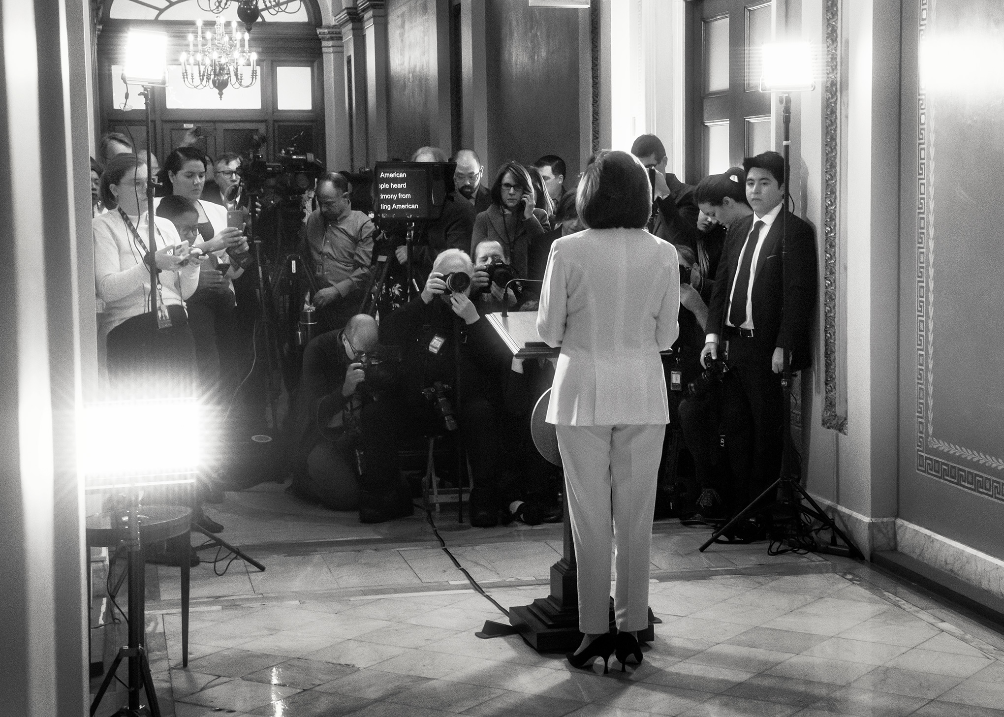 In a televised address given at the Capitol on the morning of December 5, Pelosi announces that the House of Representatives will begin drafting articles of impeachment. (Philip Montgomery for TIME)