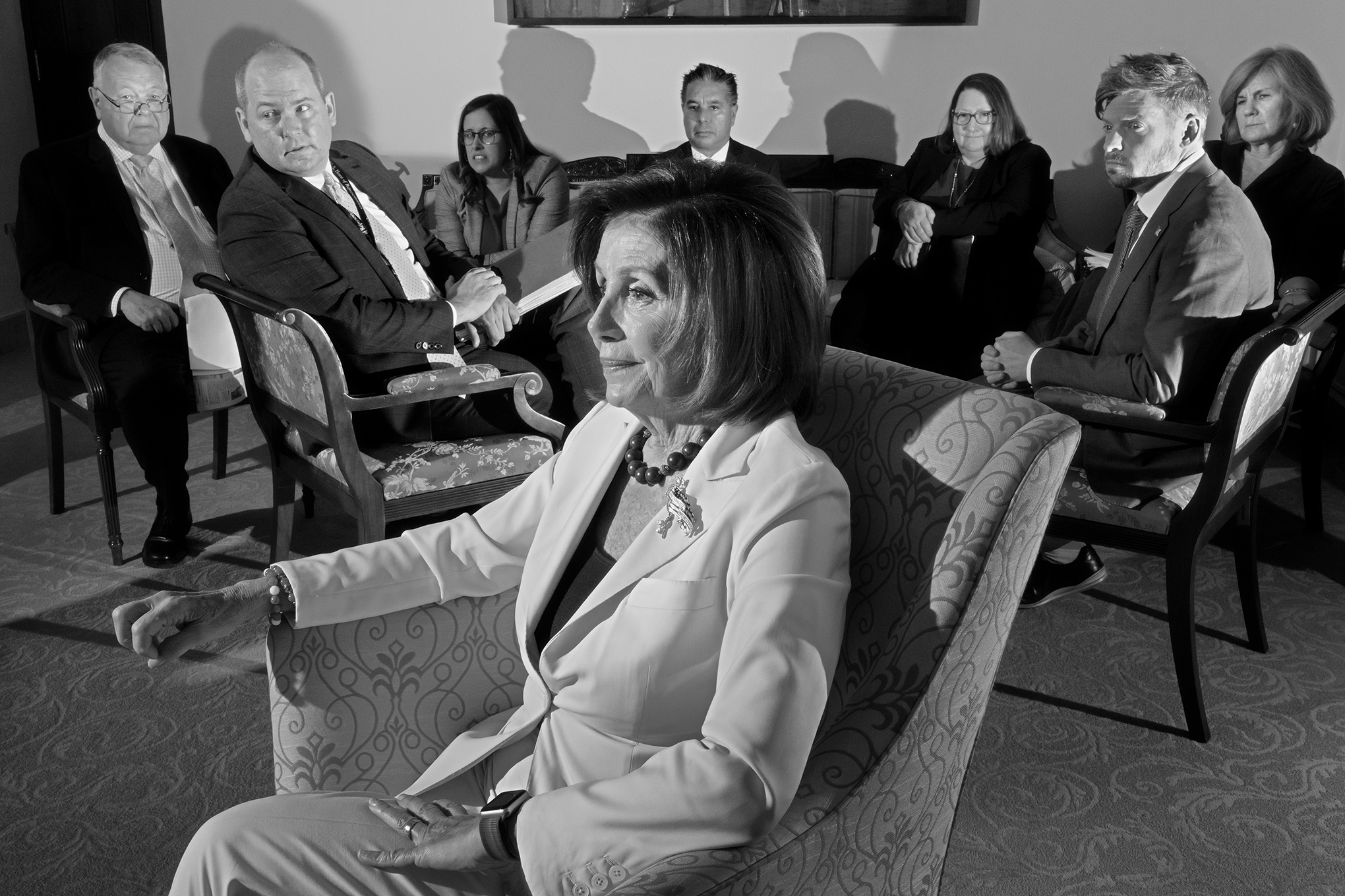 Pelosi meets with her staff on Capitol Hill on December 5. (Philip Montgomery for TIME)