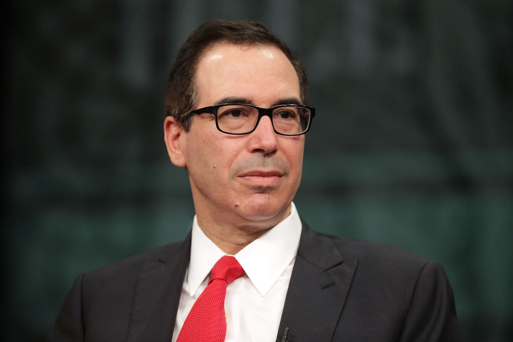 Treasury Secretary Steven Mnuchin participates in an interview during The Hill's Newsmaker Series at the Newseum April 26, 2017 in Washington, DC. (Chip Somodevilla/Getty Images)
