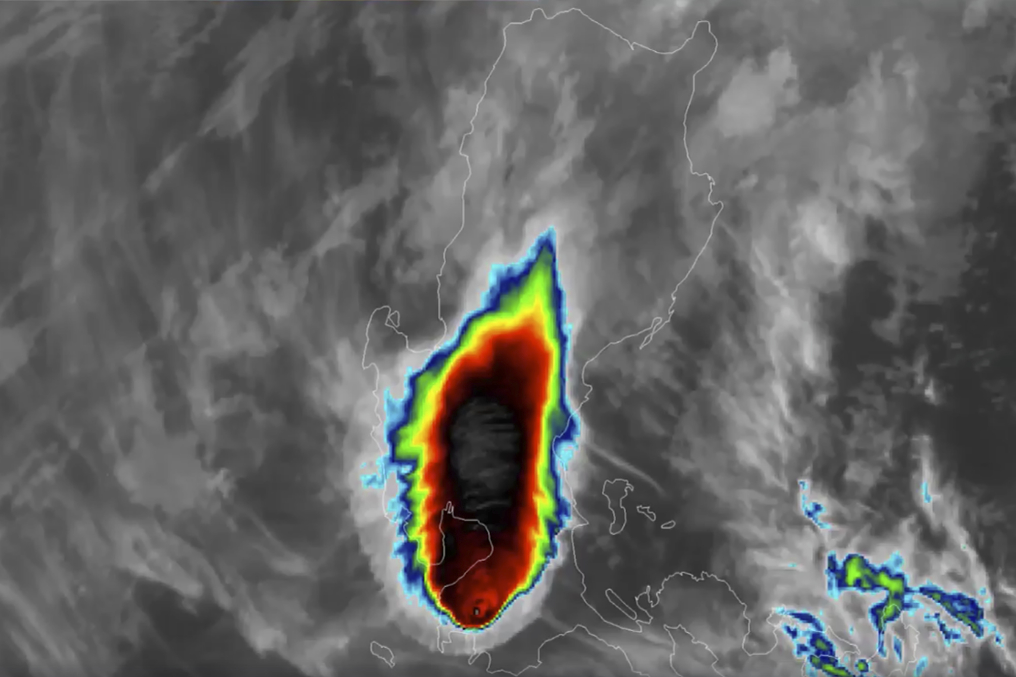 The eruption of Taal volcano, south of Manila, Philippines, in an image made available by Himawari-8 satellite via the National Oceanic and Atmospheric Administration (NOAA) on Jan. 12, 2020. (NOAA/AP)