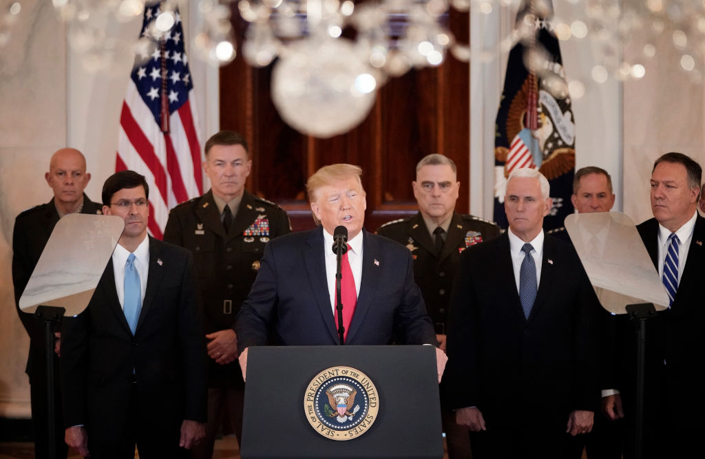 U.S. President Donald Trump speaks from the White House in Washington, D.C., on Jan. 8, 2020. (Win McNamee—Getty Images)