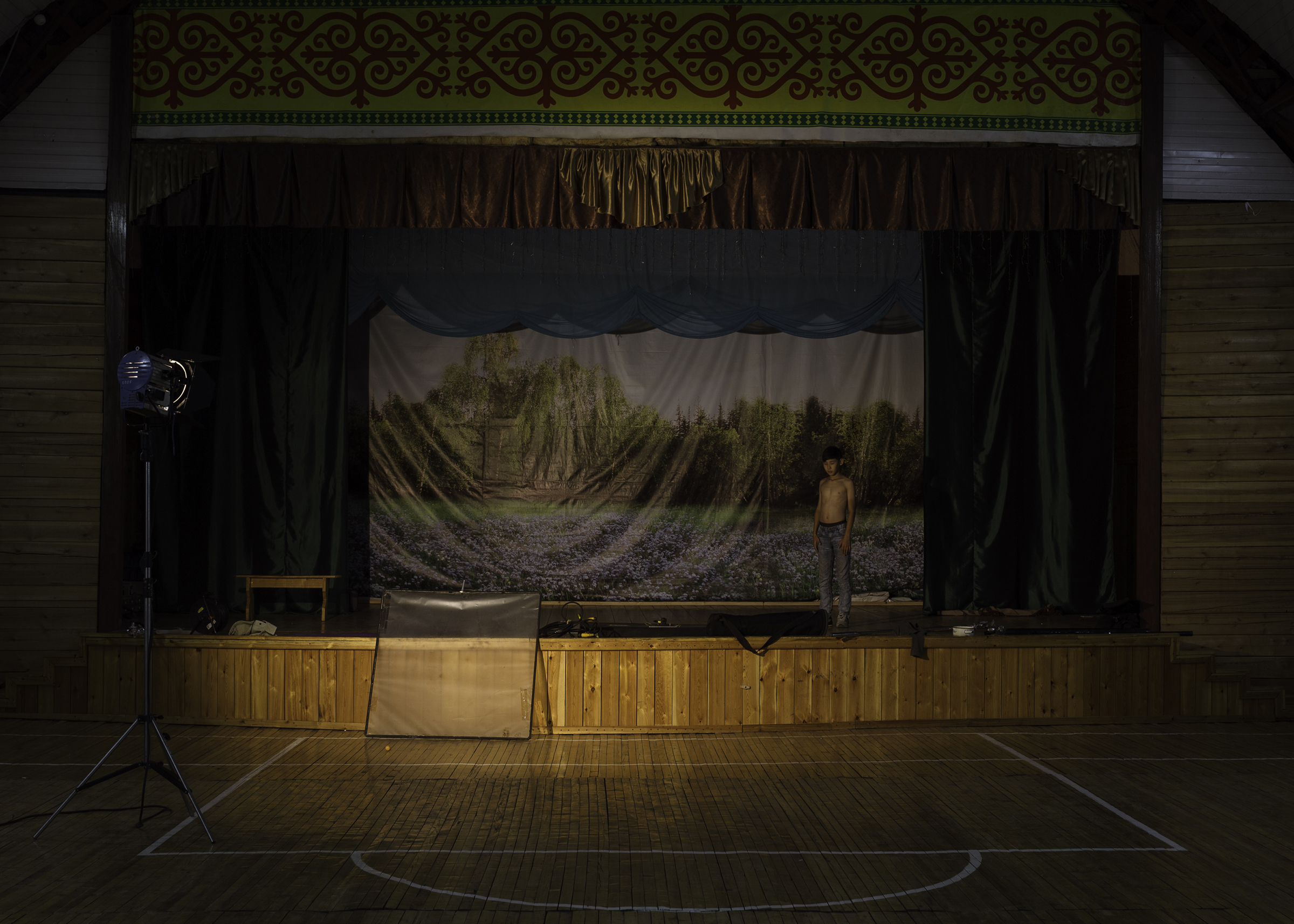 The theater stage in Nikoltsy village in Yakutia, in Aug. 2019. It is also used as a sports hall and cinema. (Alexey Vasilyev)