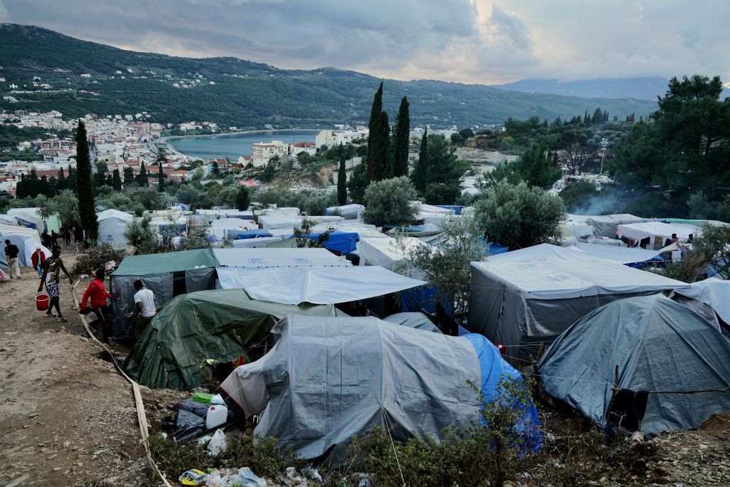 Looking over the 'Mount Syria' refugee camp located on a hillside above Samos Town on Samos, Greece. (Giles Clarke–Getty)