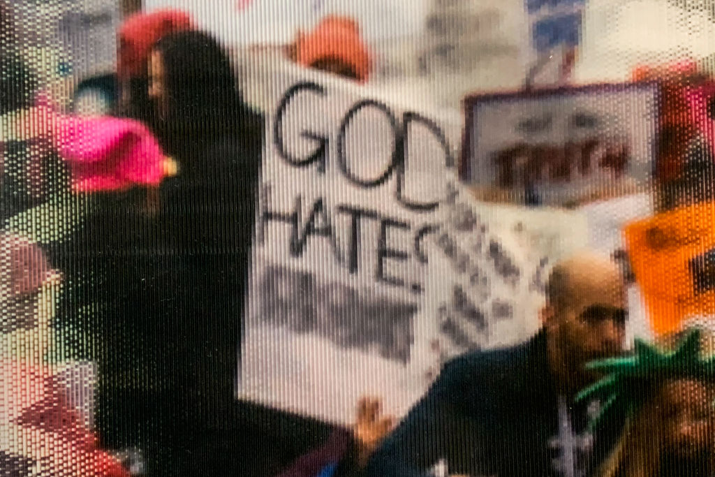 A close up on an altered sign in the photograph from the 2017 Women's March that was altered by the National Archives. Photo taken at the National Archives Research Center on Friday, January 17, 2020 in Washington, D.C. (Salwan Georges/The Washington Post—Getty Images)