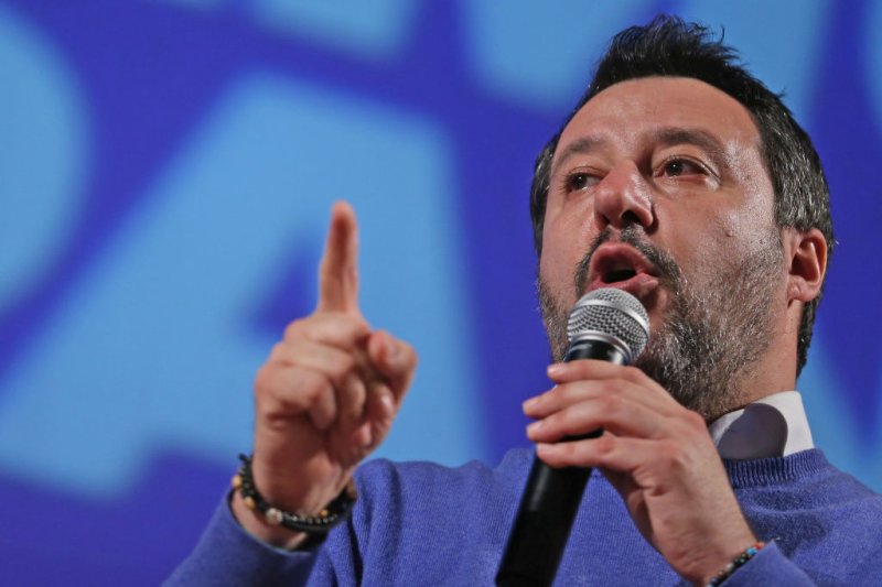 Il leader del partito della Lega italiana Matteo Salvini, durante un evento politico Liberiamo la Campania, a Napoli.