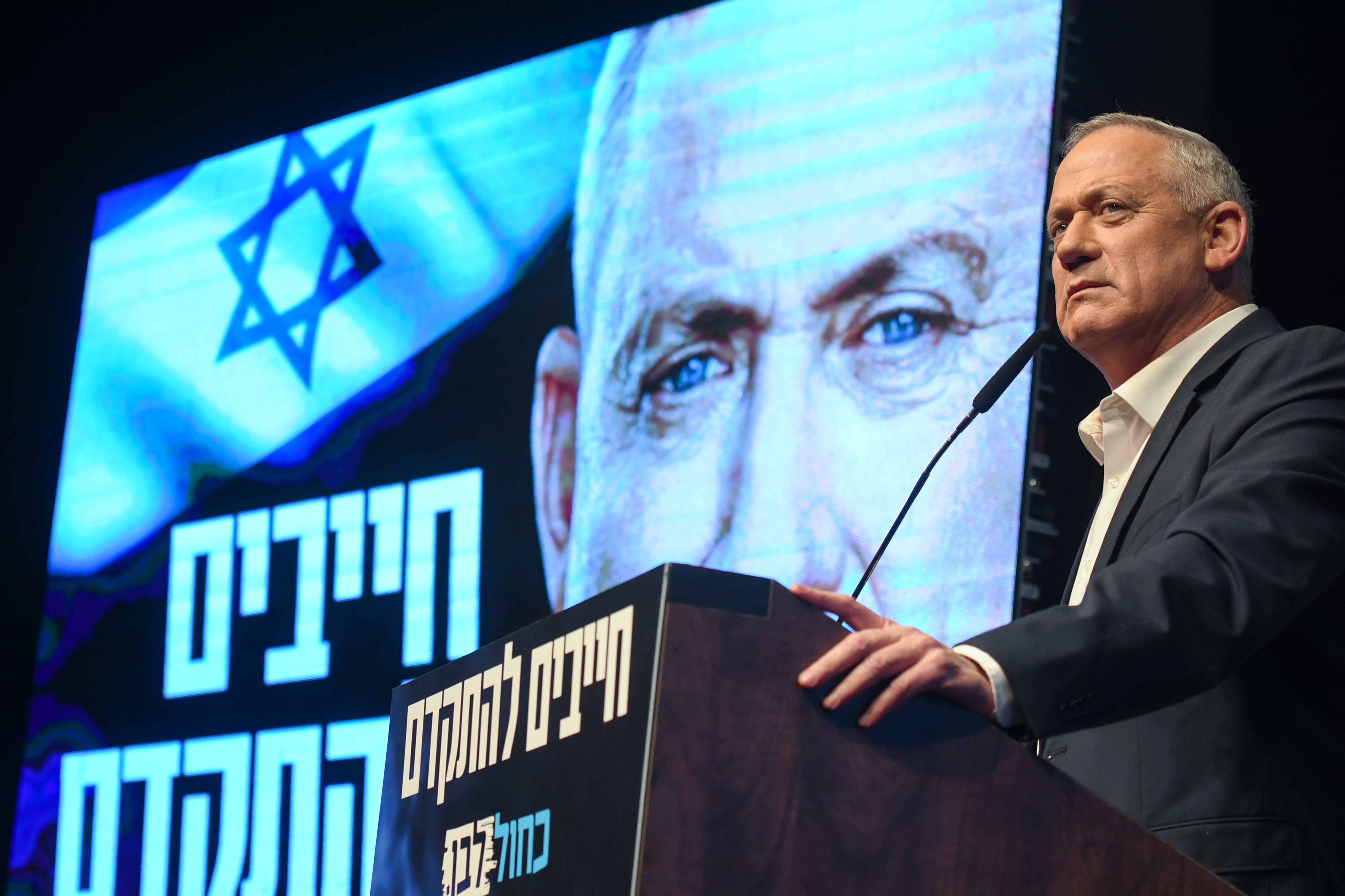 Benny Gantz, leader of Blue and White party, during an election campaign event in Ramat Gan, near Tel Aviv on February 25, 2020. (Artur Widak—NurPhoto/Getty Images)