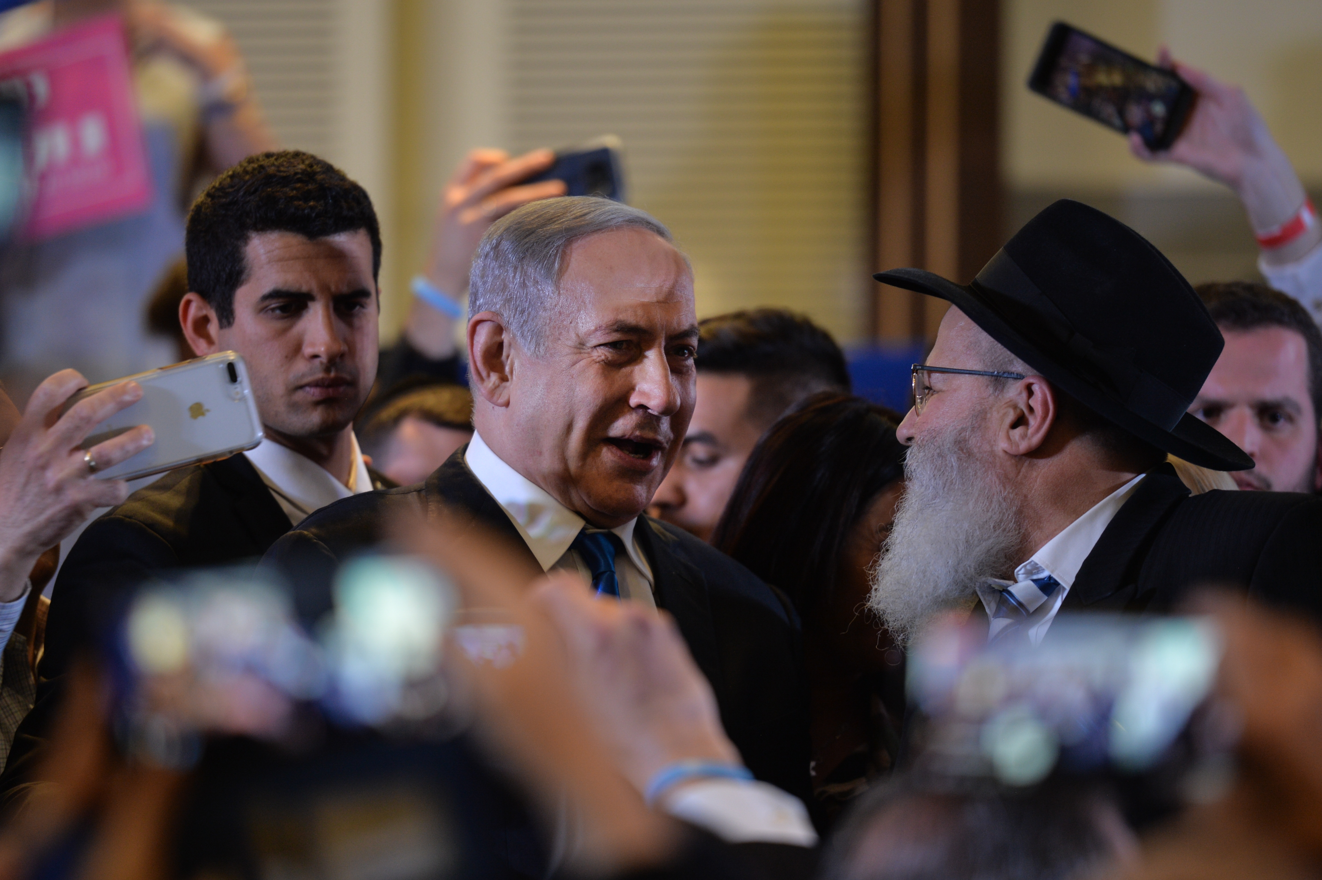 Israeli Prime Minister Benjamin Netanyahu meet his supporters during a Likud party upcoming election campaign rally in Jerusalem on Wednesday, February 26, 2020, in Jerusalem, Israel. (Artur Widak—NurPhoto/Getty Images)