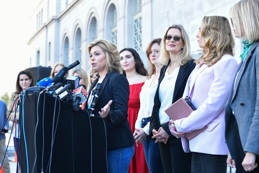 Harvey Weinstein accuser Lauren Sivan speaks at a news conference held by the Silence Breakers on Feb. 25, 2020 in Los Angeles. (Rodin Eckenroth—Getty Images)