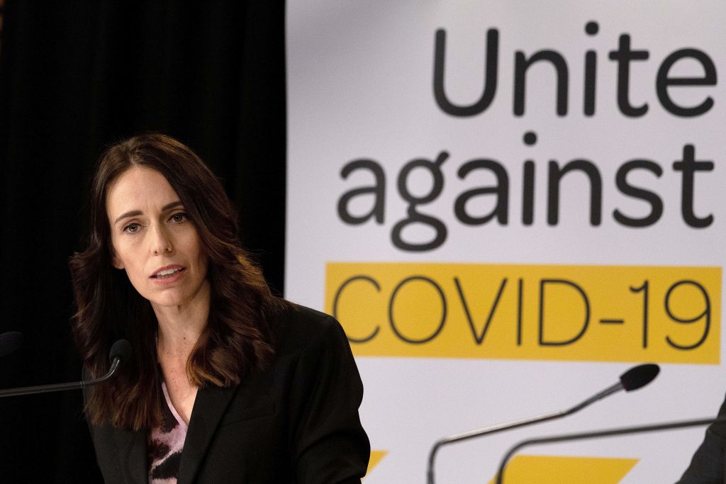 New Zealand's Prime Minister Jacinda Ardern speaks to the media during a press conference one day before the country goes on lockdown to stop any progress of the COVID-19 March 24, 2020. (Photo by Marty Melville—AFP via Getty Images)