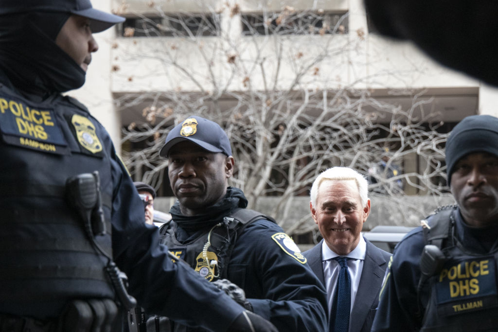Roger Stone, former adviser to Donald Trump's presidential campaign, center, arrives at federal court in Washington, D.C., U.S., on Tuesday, Jan. 29, 2019. Monday, January 20, 2020, marks the third anniversary of U.S. President Donald Trump's inauguration. Our editors select the best archive images looking back over Trumps term in office. (Alex Wroblewski–Bloomberg/Getty Images)