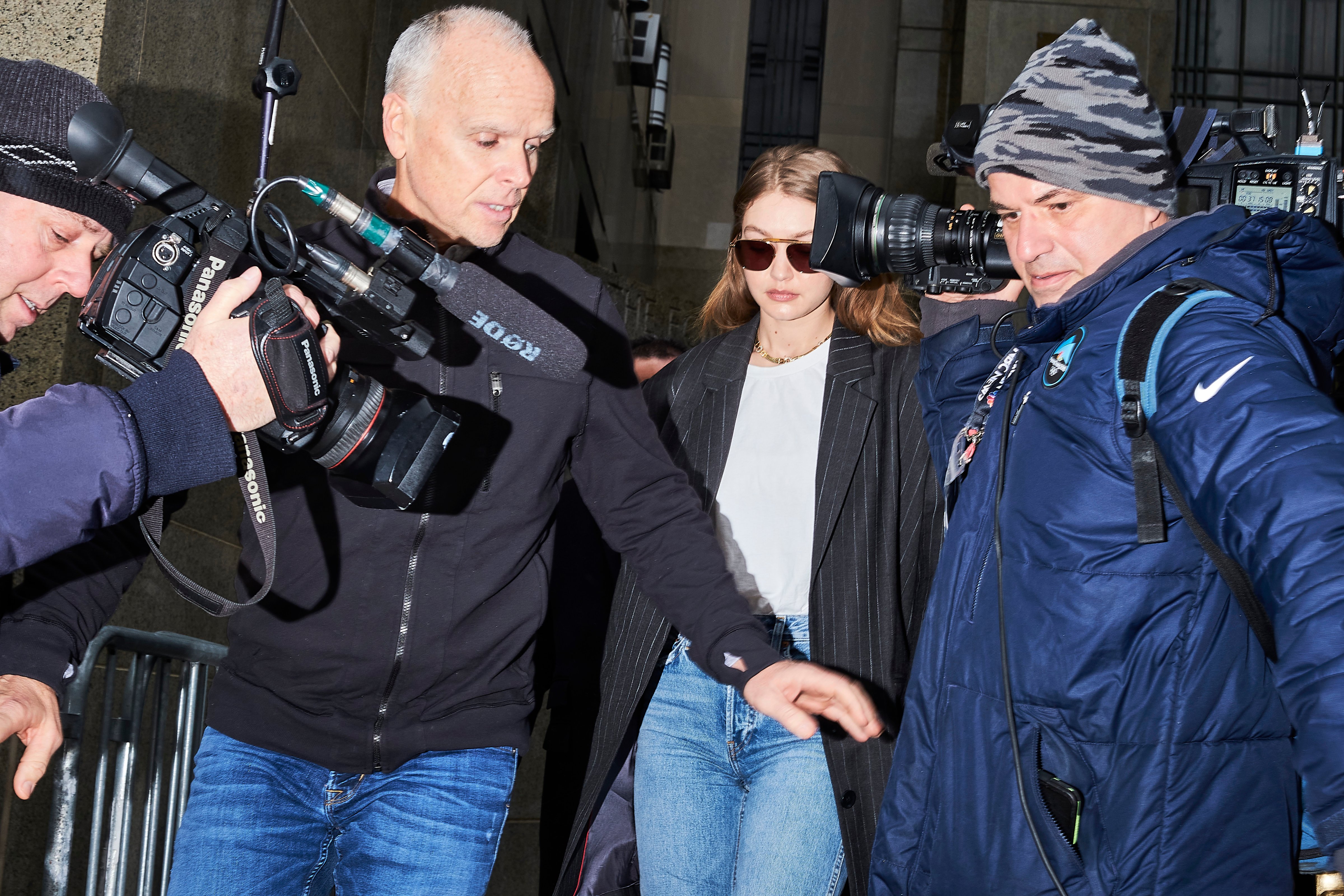 Supermodel Jelena Noura "Gigi" Hadid leaves New York City Criminal Court for jury selection in Weinstein's rape trial on Jan. 13 (John Taggart—Redux)