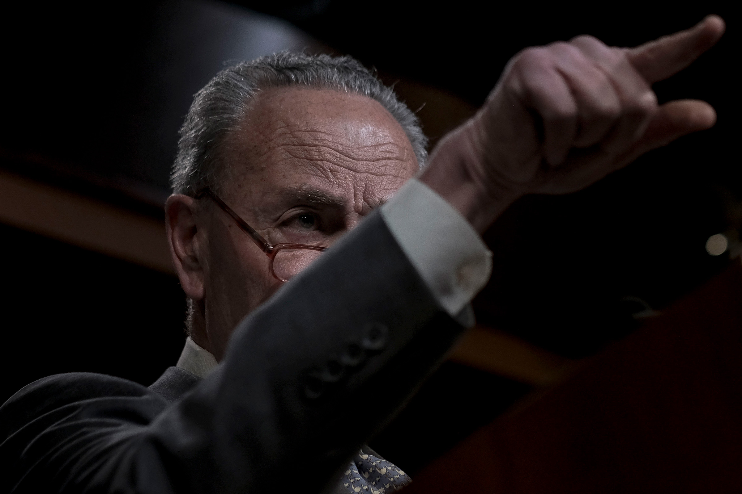 Senate Minority Leader Chuck Schumer (D-N.Y.) speaks to reporters at a press conference at the Capitol in Washington, D.C. on Jan. 27, 2020. Gabriella Demczuk / TIME (Gabriella Demczuk for TIME)