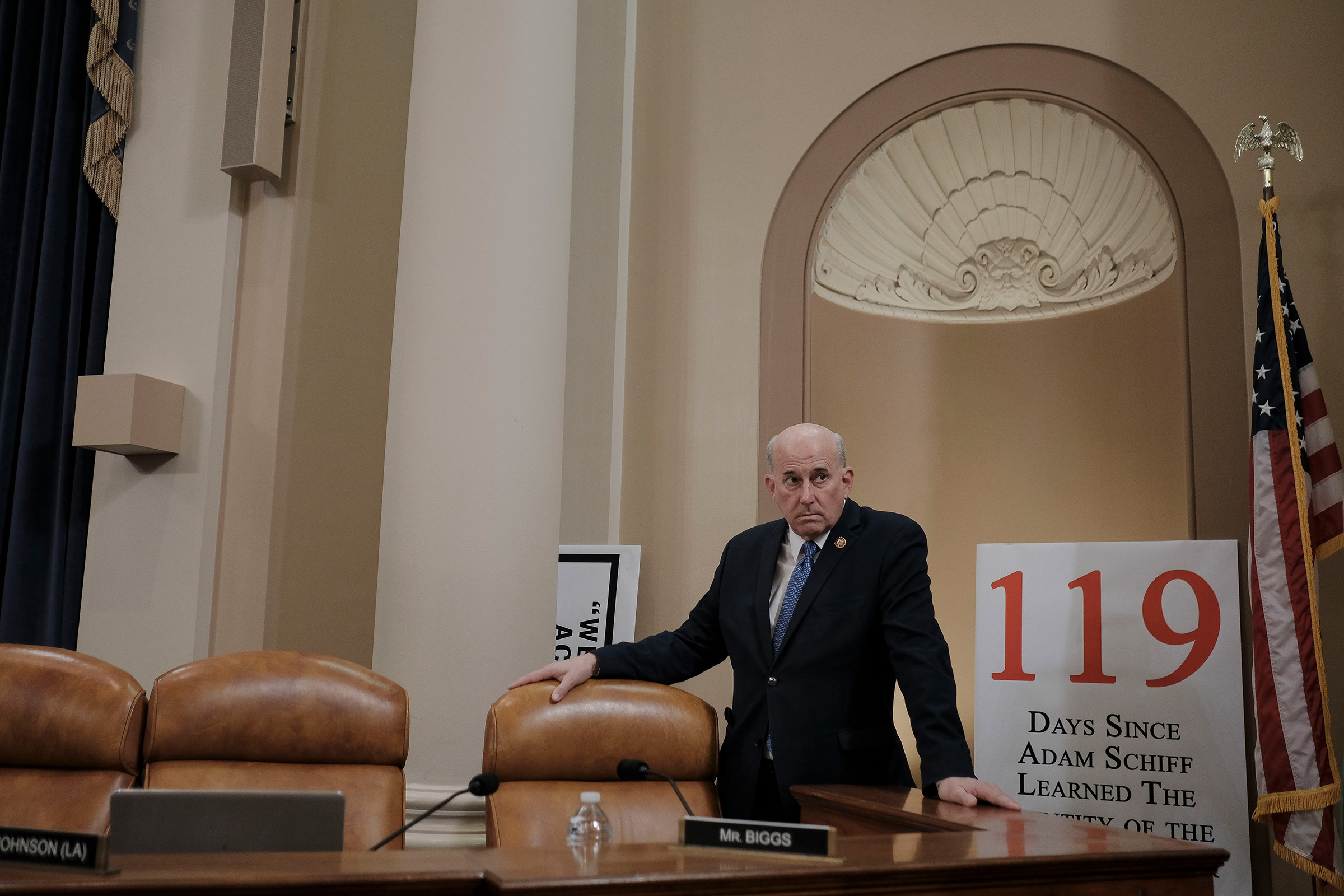 D.C. Rep. Louie Gohmert (R-Texas) settles in before the House Judiciary Committee hearing on the impeachment inquiry at the Longworth House Office building on Capitol Hill in Washington, D.C., on Dec. 9, 2019. (Gabriella Demczuk for TIME)