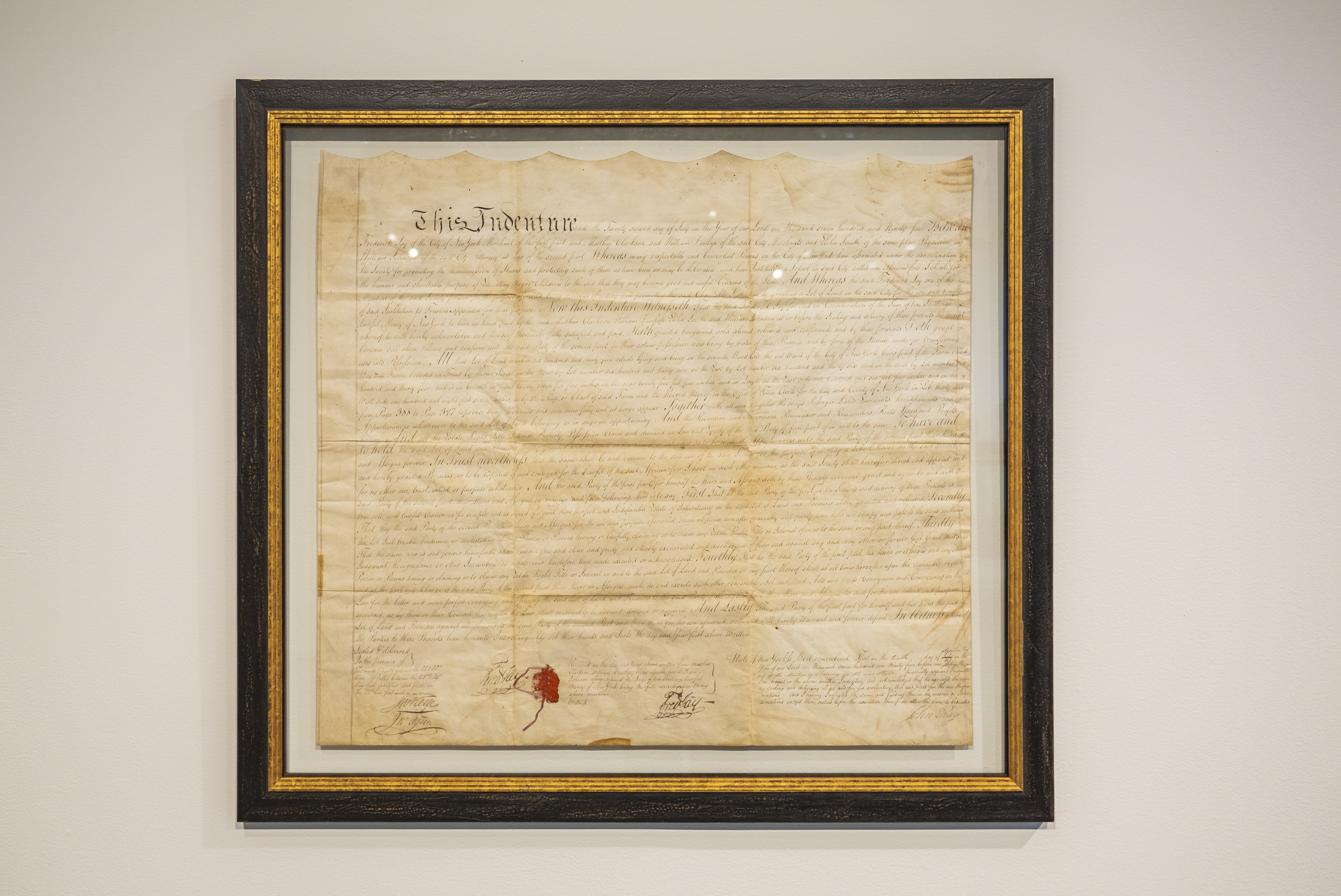A 1794 land deed for the first African Free School location in lower Manhattan. (Courtesy of Sotheby's)