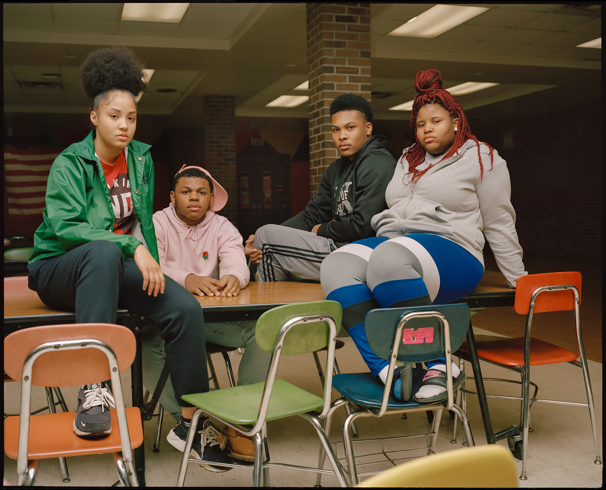 From left: Students Asia Tillman, Cameron Gordon, James Parker Hersey and Sincere Archibald, on Feb. 10, believe Benton Harbor High School is worth saving. (Adeline Lulo for TIME)