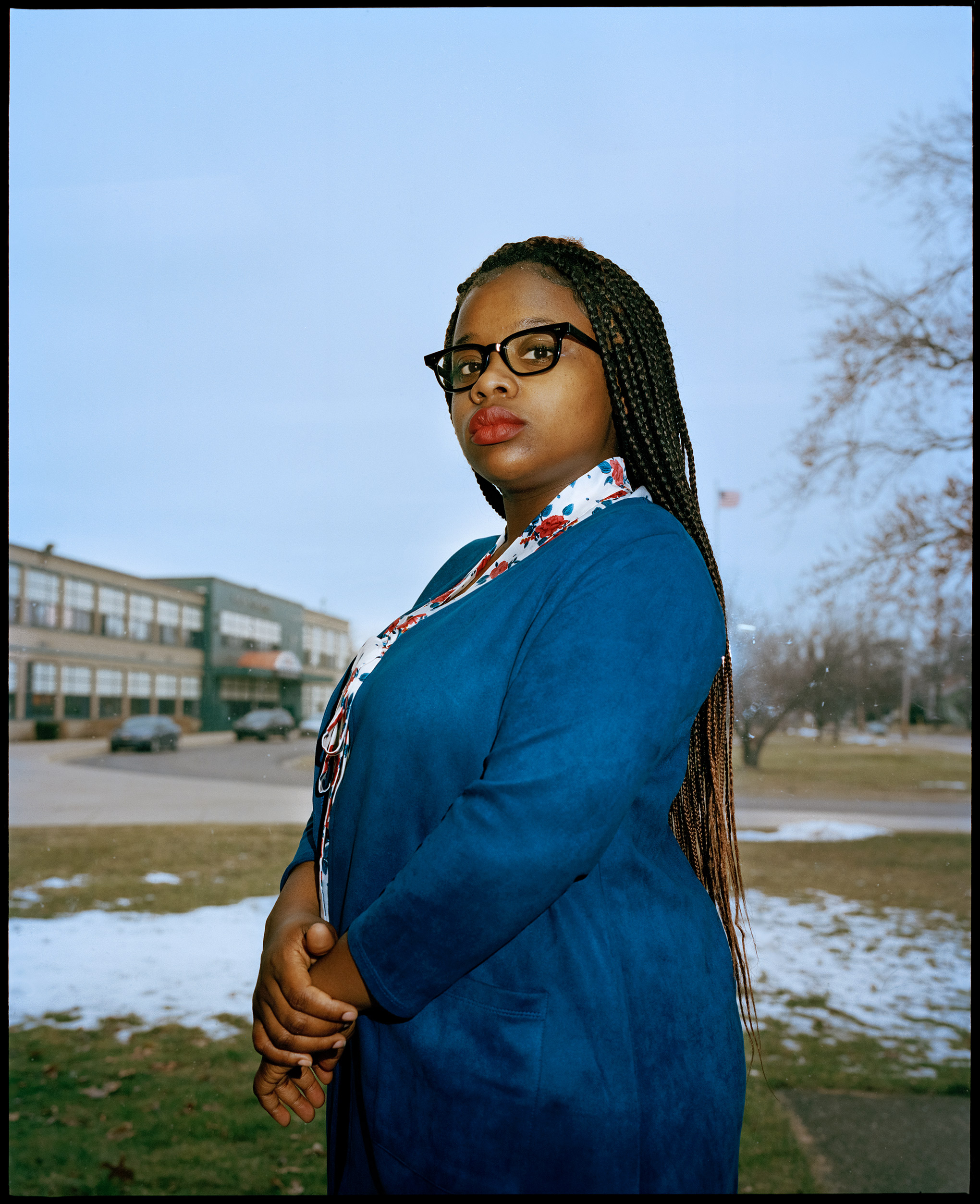 Benton Harbor resident Traci Burton, 25, helped promote a music video featuring high school students in which they called for the school debt to be forgiven and their education renewed. (Adeline Lulo for TIME)
