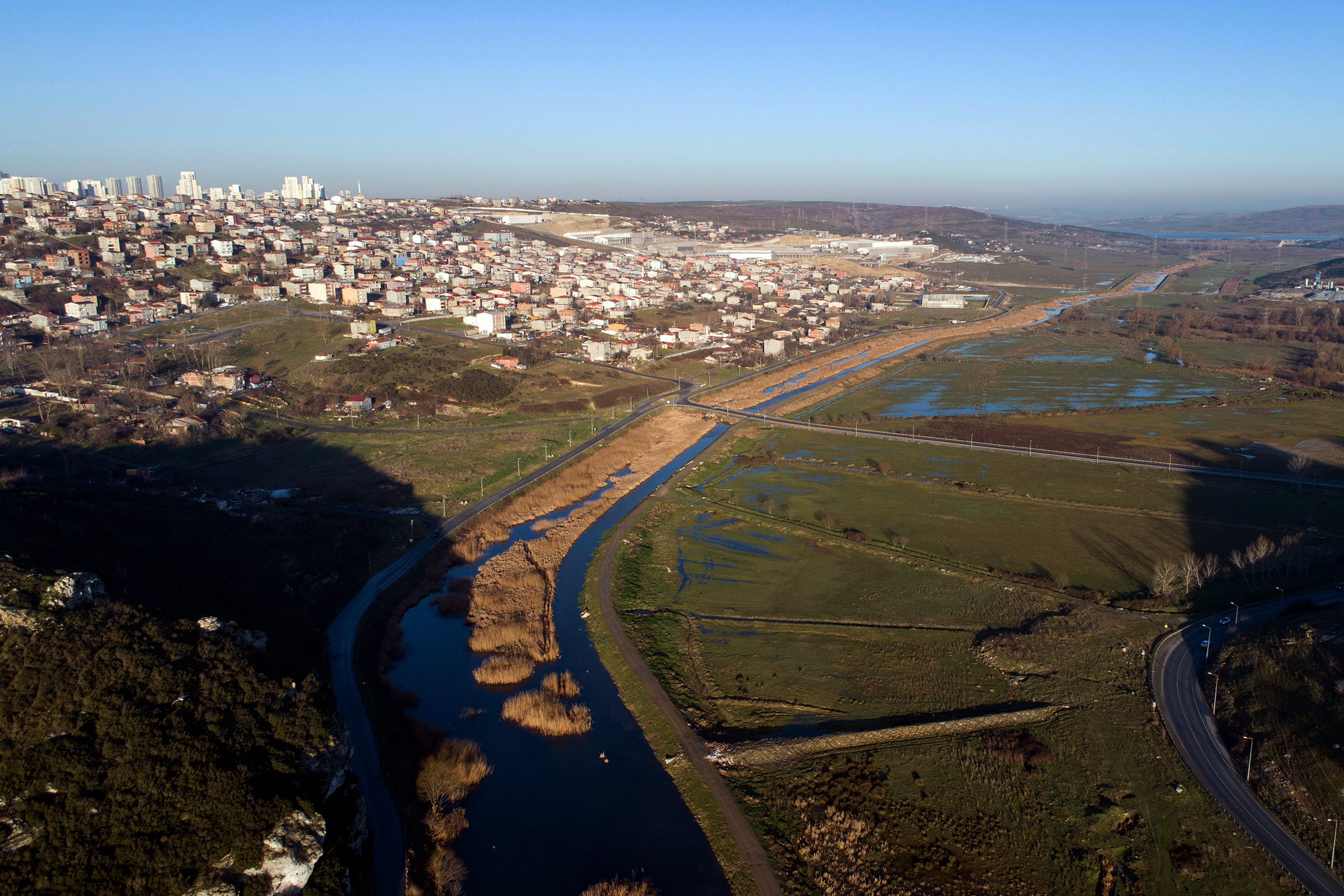 An aerial view of the Canal Istanbul project on Jan. 2, 2020.