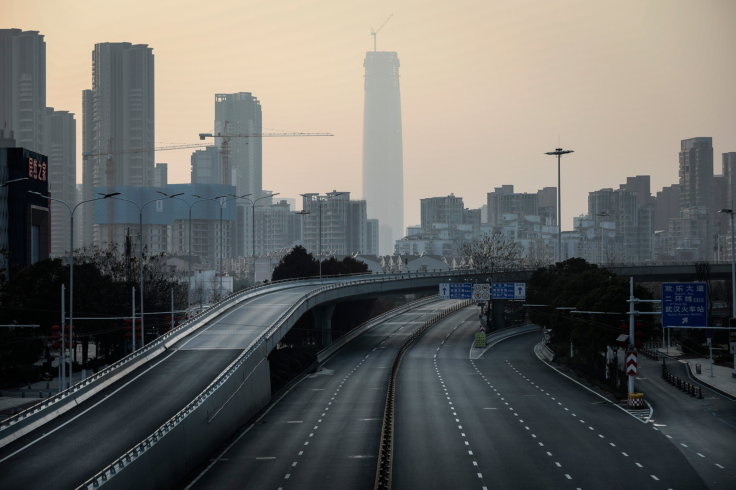 An empty highway in Wuhan, the city of 11 million where the outbreak began in a market, on Feb. 3 (Getty Images)