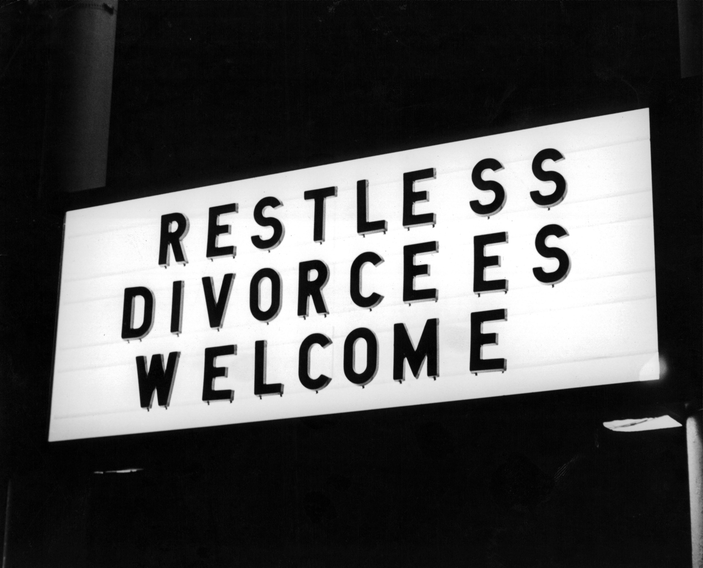 A view of a hotel sign in Reno, Nev., famous for speedy divorces. Circa 1940. (Getty Images)