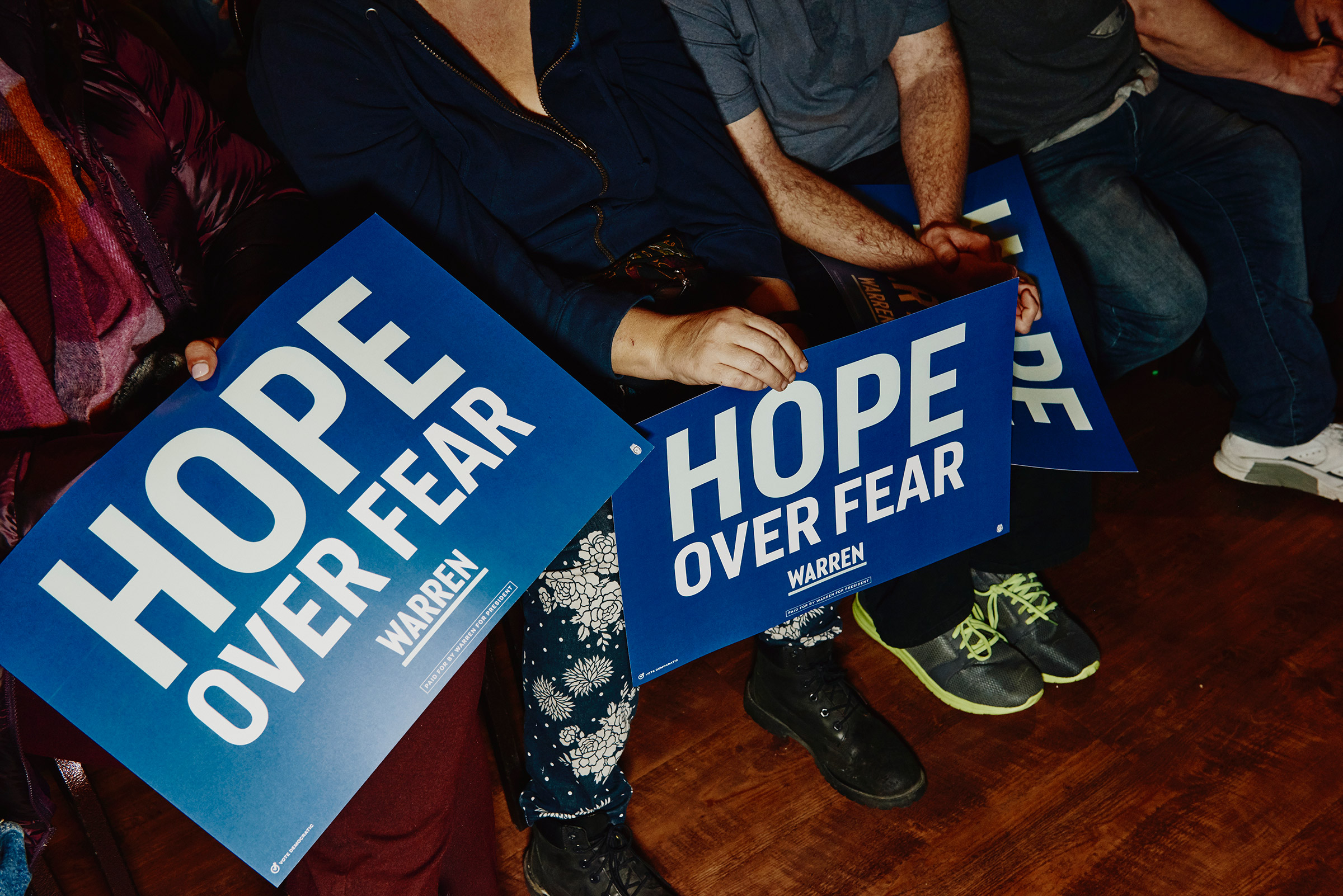 Hope Over Fear signs at Elizabeth Warren's Derry GOTV Event