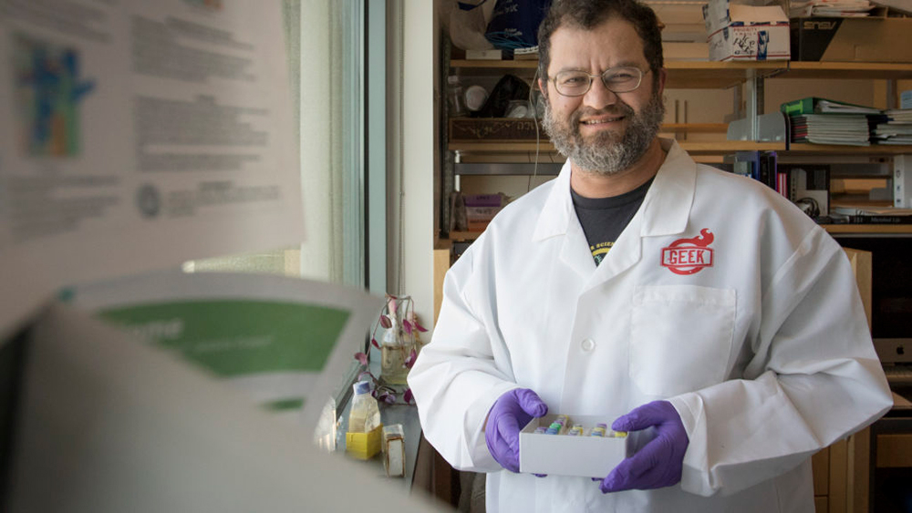 Jonathan Eisen in his lab at the UC Davis Genome Center, April 2016. (Andria Hautamaki)