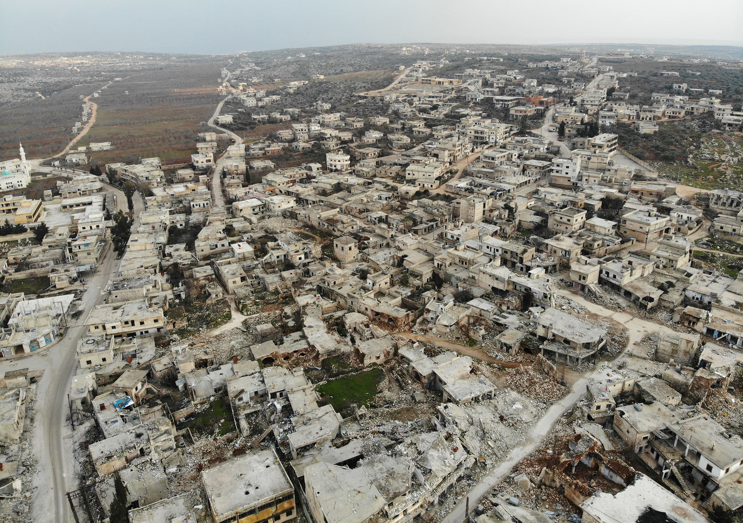 Destroyed buildings in the Syrian town of Ihsim, in the southern countryside of Idlib, on Feb. 19, 2020. (Omar Haj Kadour—AFP/Getty Images)