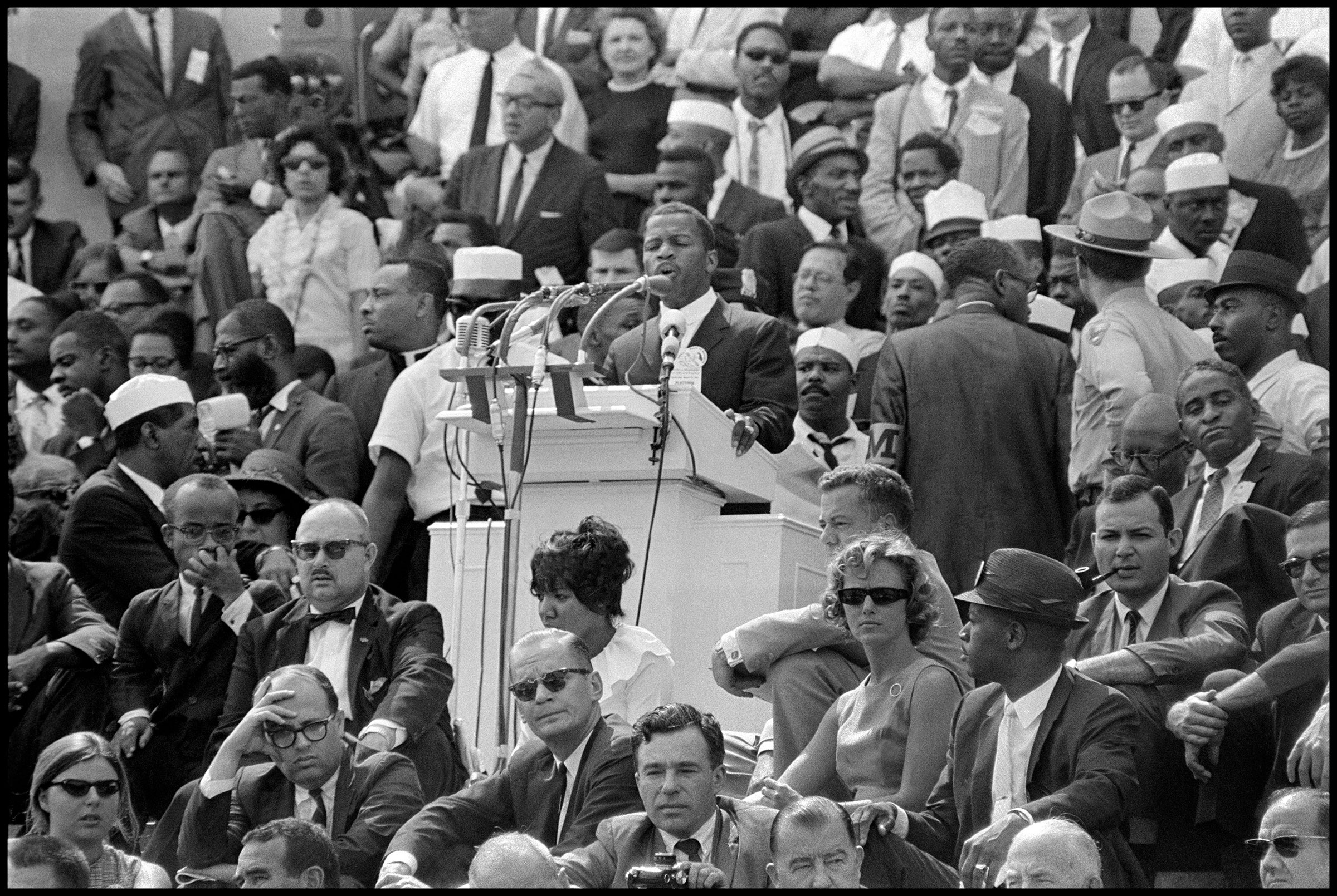 SNCC Chairman John Lewis speaks from the steps of the Lincoln Memorial in Washington, D.C., 1963 (Danny Lyon—Magnum Photos)