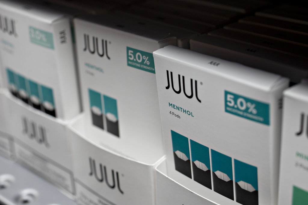 Menthol pods for Juul Labs e-cigarettes are displayed for sale at a store in Princeton, Illinois, on Sept. 16, 2019. (Daniel Acker—Bloomberg/Getty Images)