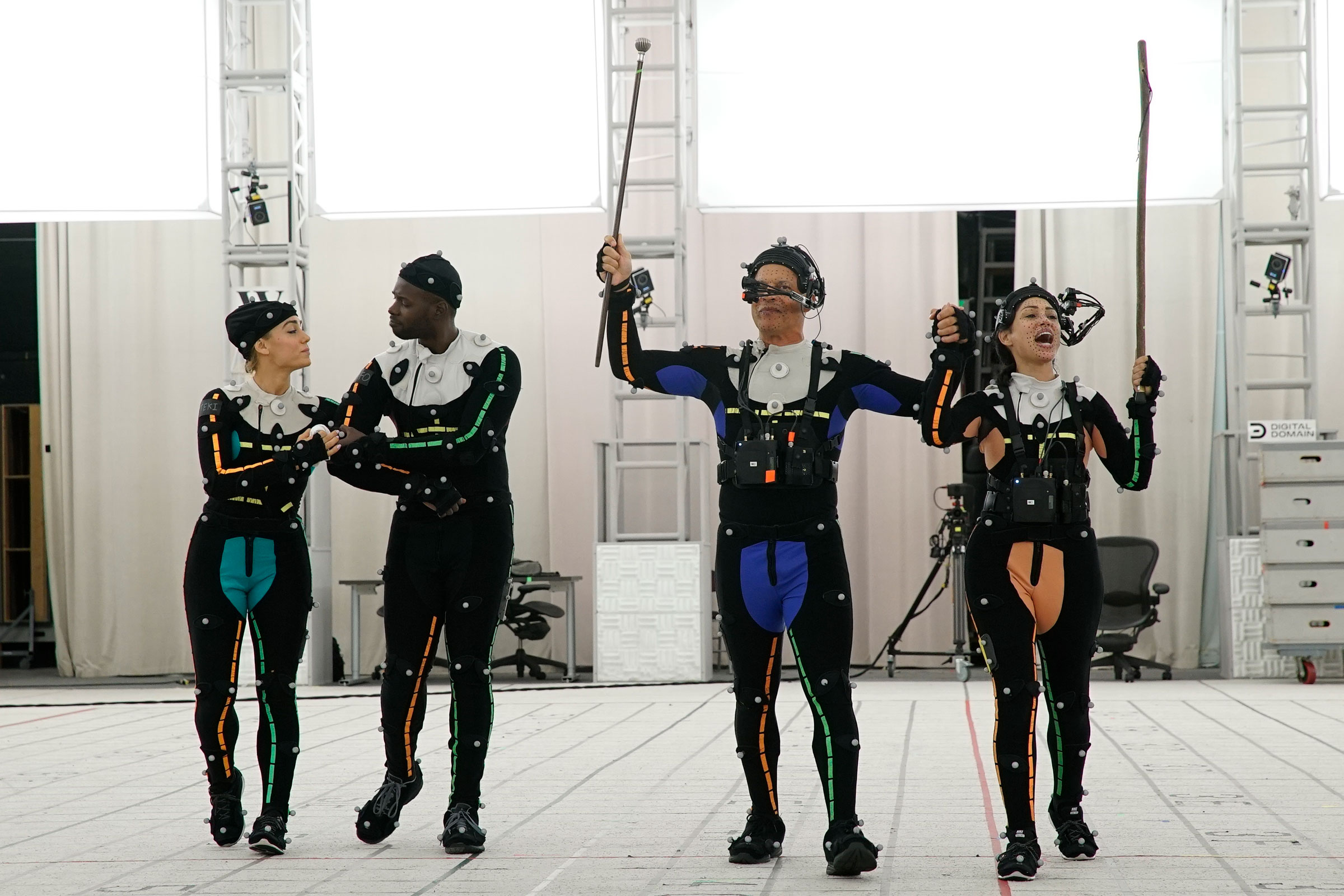 Motion capture actors perform for the virtual-reality experience The March on a soundstage at the Digital Domain studios in Los Angeles. (Dustin Bath)