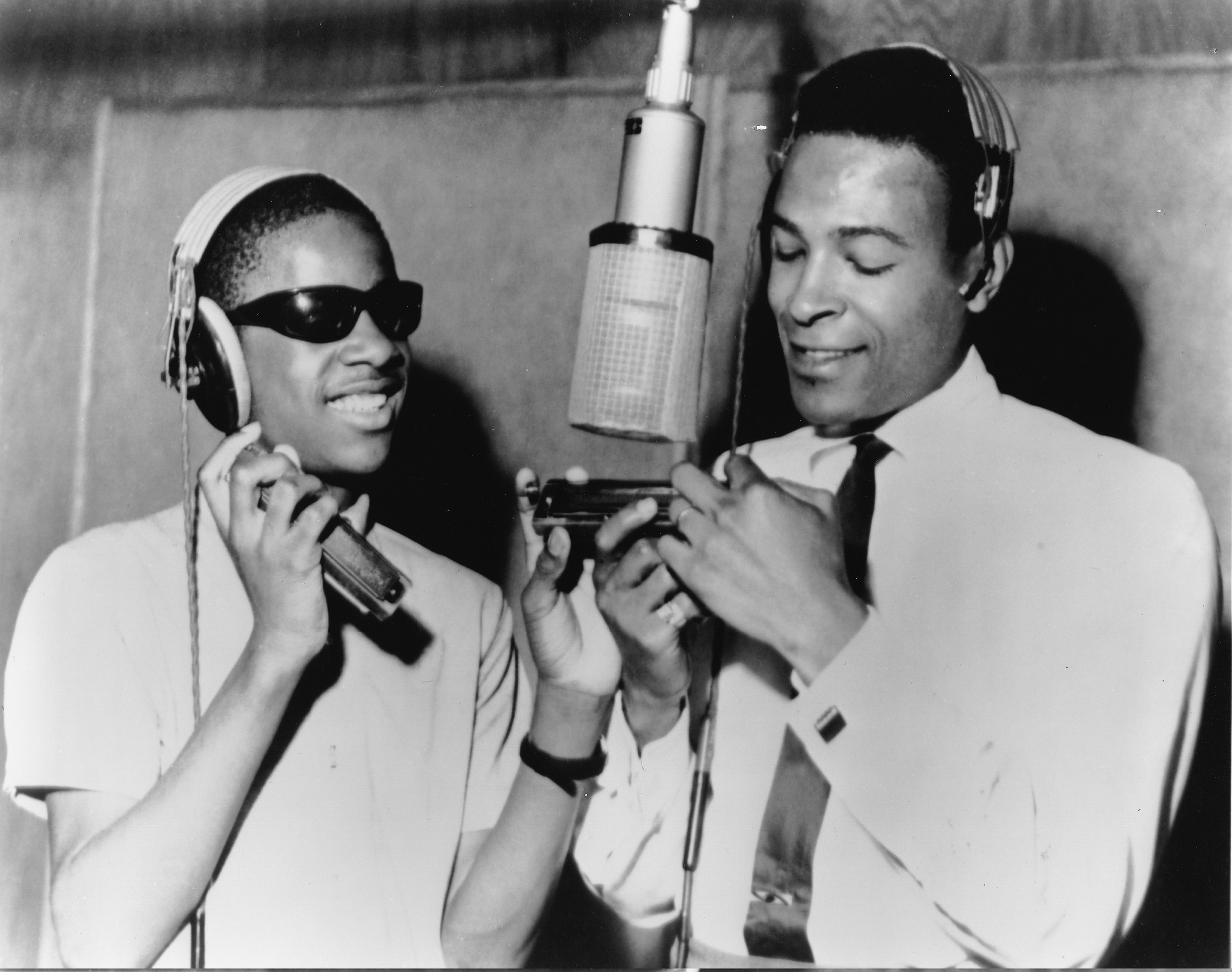Stevie Wonder, left, with Marvin Gaye in a Motown studio in Detroit in 1965. Founder Berry Gordy came to see the label as a force for integration