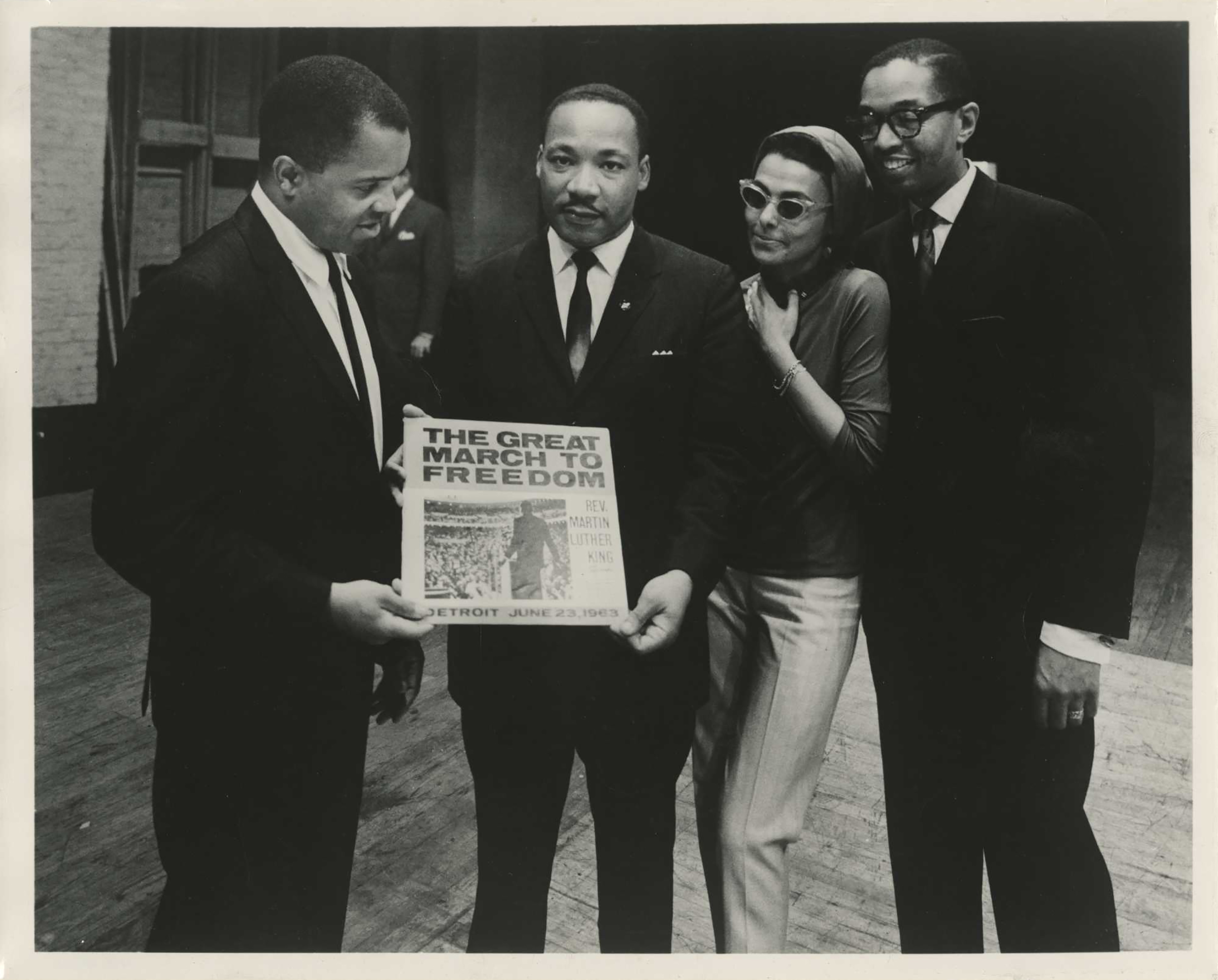 From left, Berry Gordy and Martin Luther King Jr. hold King’s first Motown album next to Lena Horne and Billy Taylor in Atlanta in 1963. (Courtesy Motown Museum)