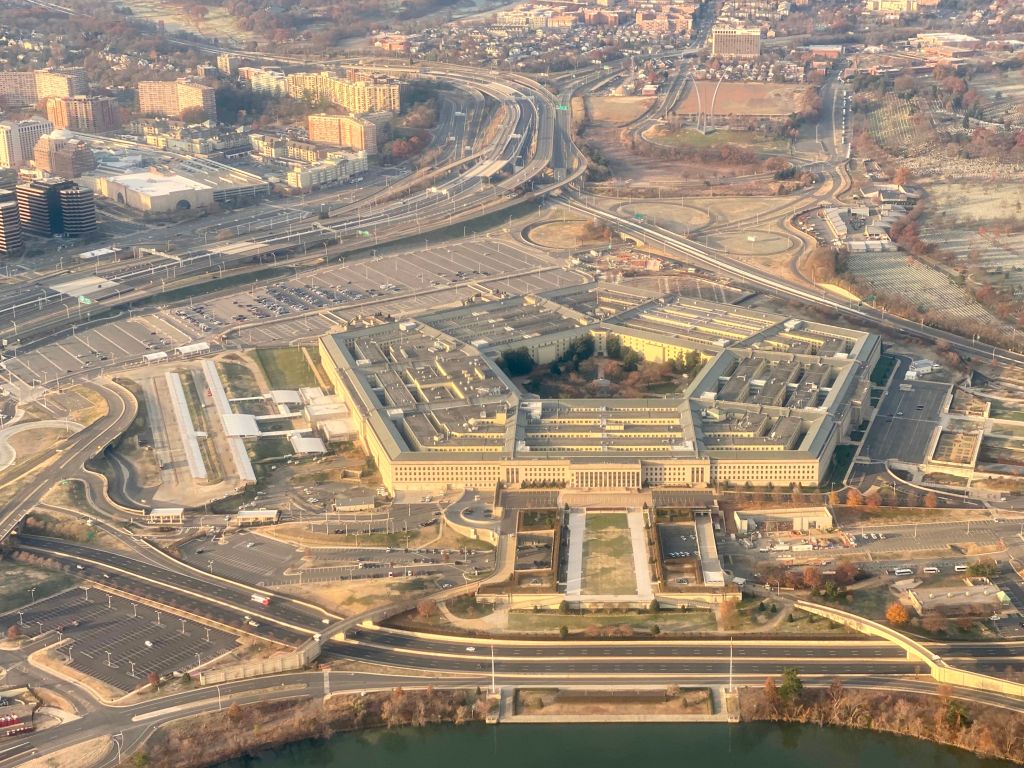 The Pentagon in Arlington County, is seen from the air on Dec. 8, 2019. (DANIEL SLIM—AFP/Getty Images)
