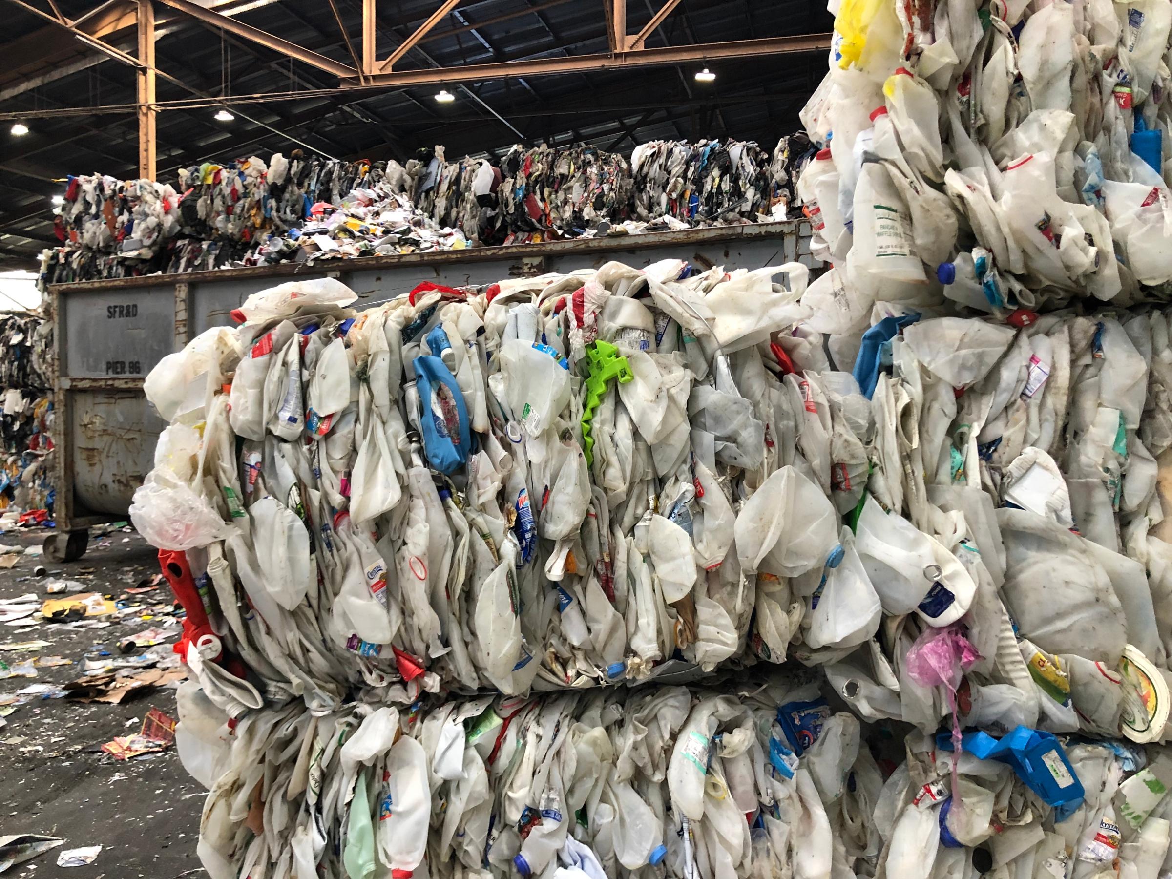 Plastics are bundled for resale in San Francisco