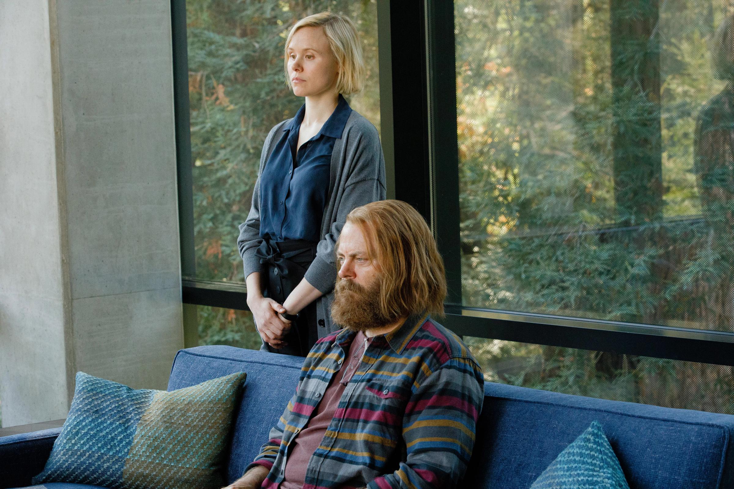 DEVS -- Pictured: (l-r) Alison Pill as Katie, Nick Offerman as Forest. CR: Raymond Liu/FX