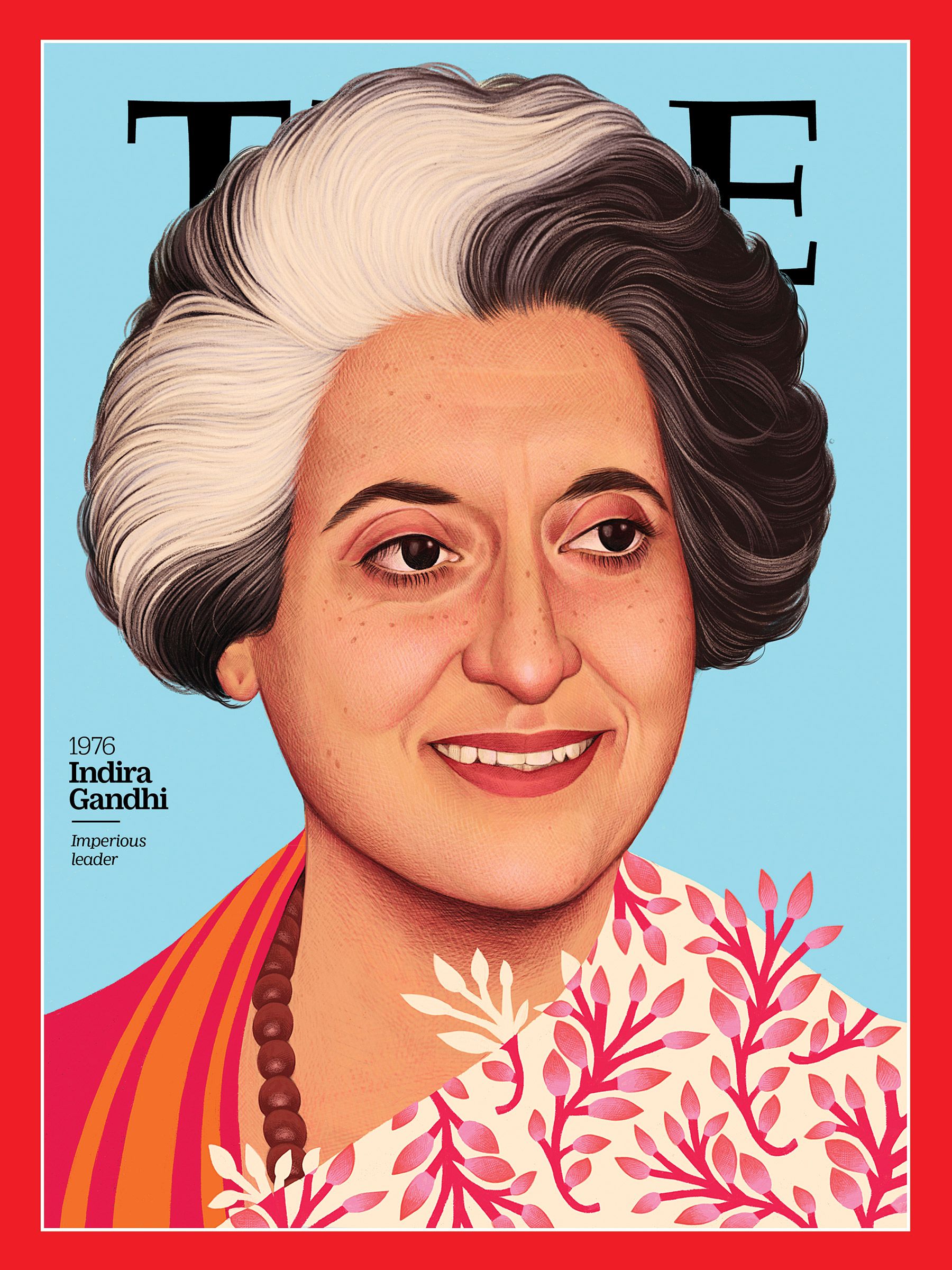 <a href="https://fineartamerica.com/featured/indira-gandhii-1976-time.html"><strong>Buy the cover art→</strong></a> (Illustration by Mercedes DeBellard for TIME; Gilbert UZAN—Gamma-Rapho/Getty)