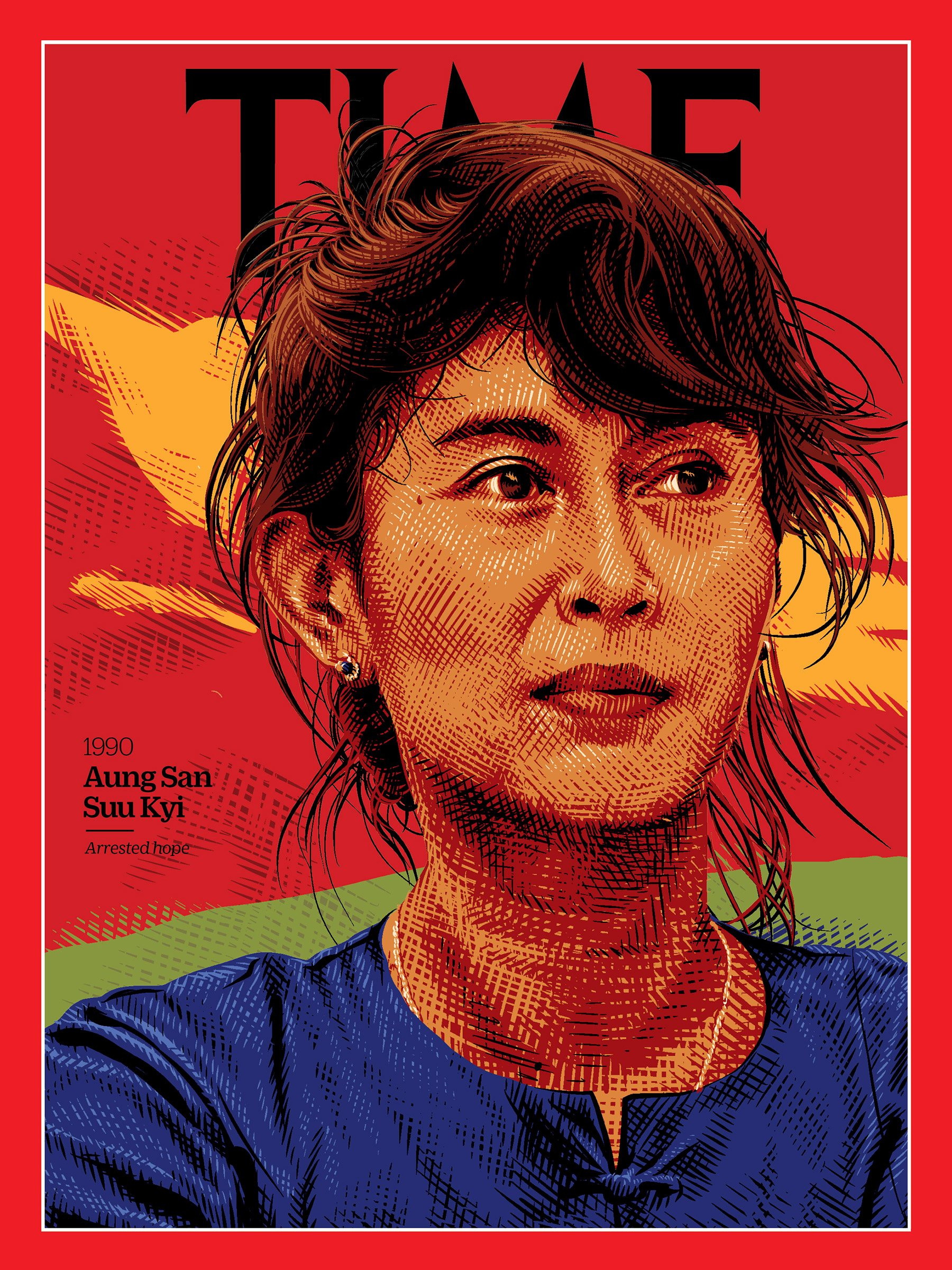 <a href="https://fineartamerica.com/featured/anna-san-suu-kyi-1990-time.html"><strong>Buy the cover art→</strong></a> (Illustration by Tracie Ching for TIME; Sandro Tucci—The LIFE Images Collection/Getty)
