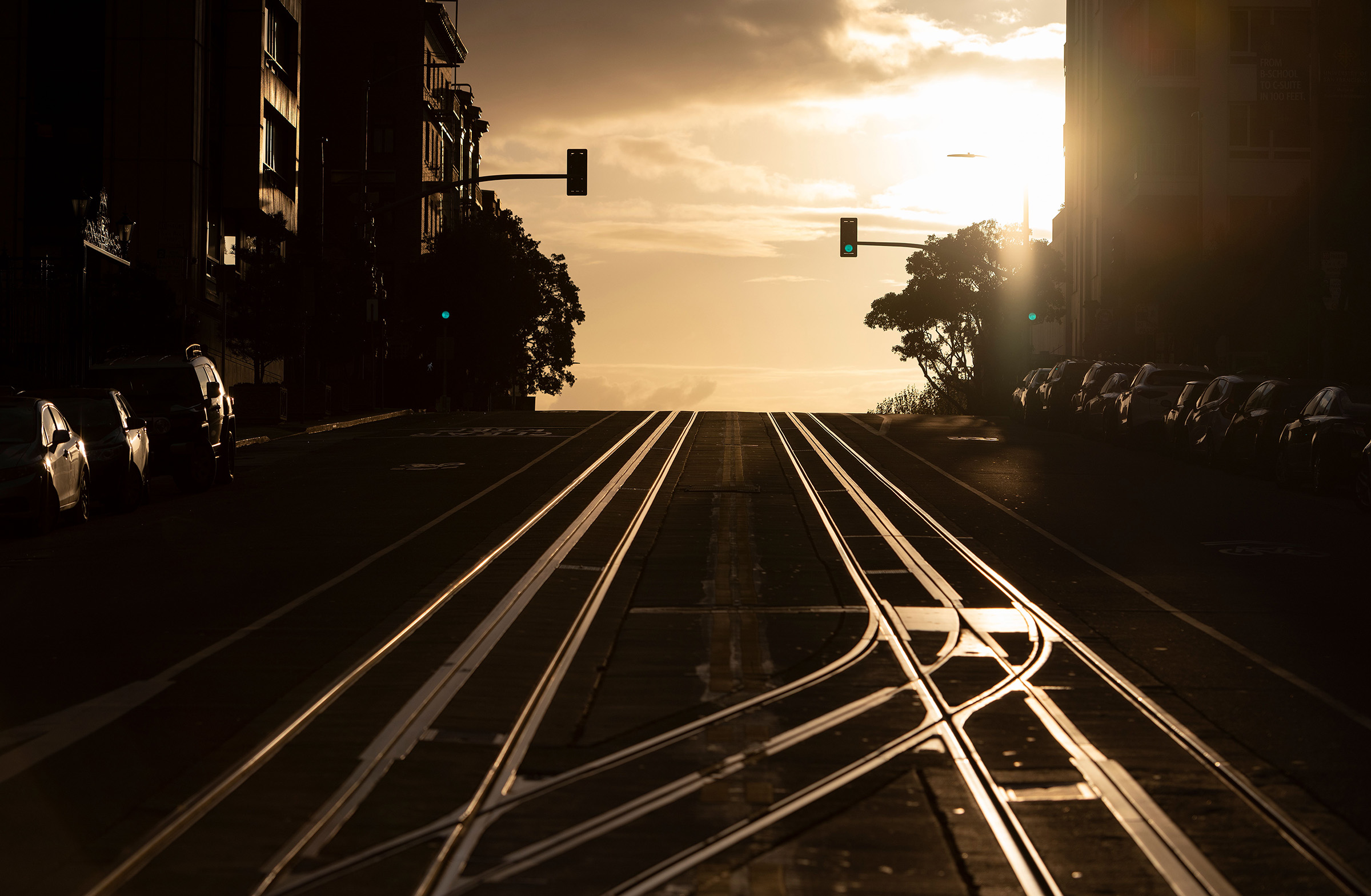 California Street, usually filled with cable cars, is seen empty in San Francisco on March 18, 2020. (Josh Edelson—AFP/Getty Images)