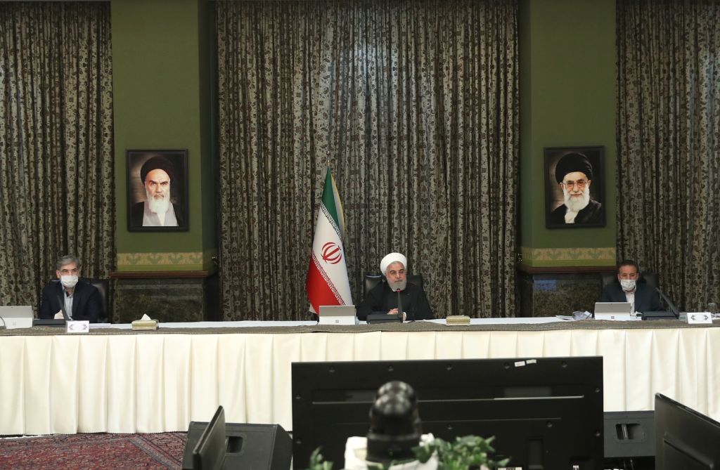 Iranian President Hassan Rouhani, center, makes a statement on coronavirus at the cabinet meeting in Tehran, Iran, on March 11, 2020. (Presidency of Iran/Anadolu Agency/Getty Images)