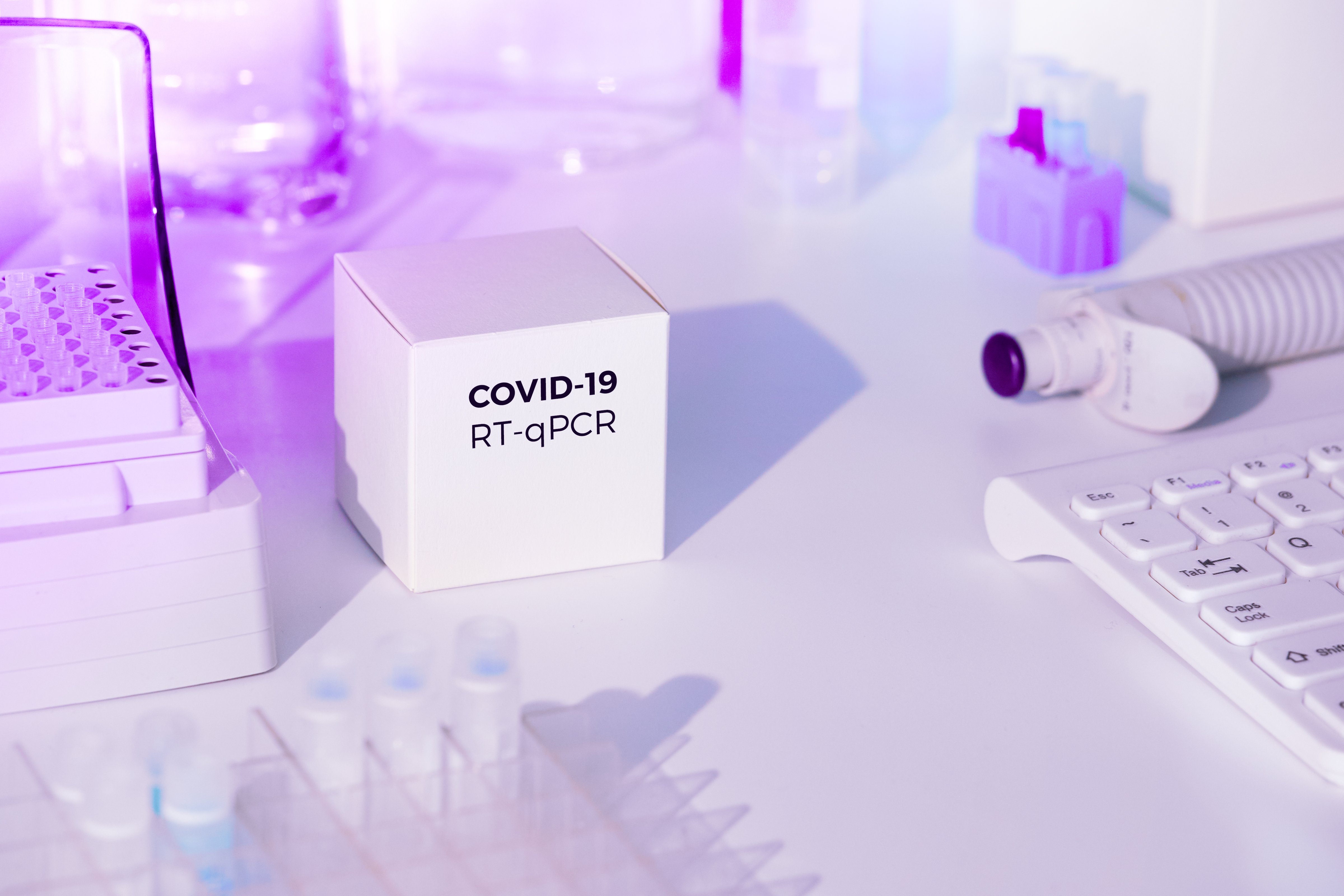 Test kit to detect novel COVID-19 coronavirus in patient samples. RT-PCR kit reagents allow to convert viral Covid19 RNA to DNA and amplify region of viral DNA specific for 2019-nCov.